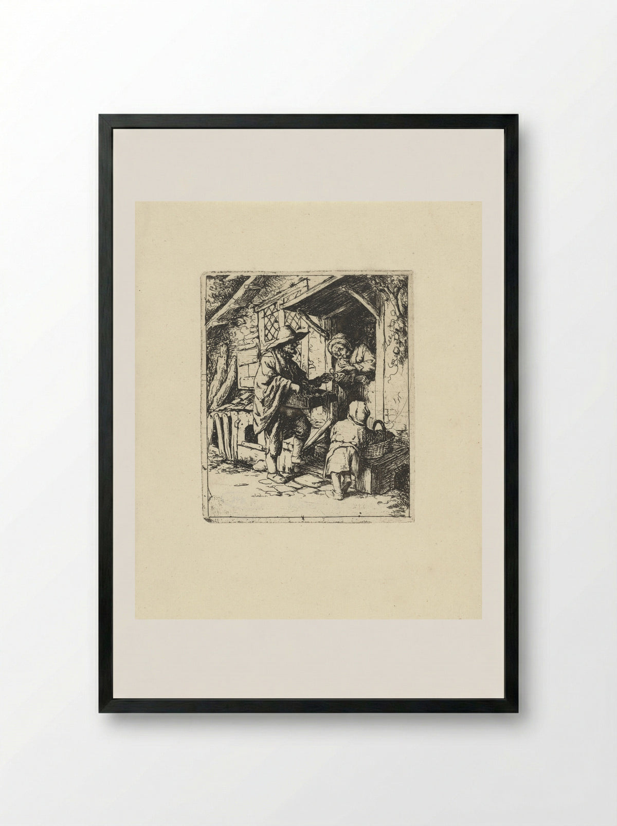 Brillenkoopman (The Spectacle Seller) - Jacob Laurensz. van der Vinne - Framed Print Black