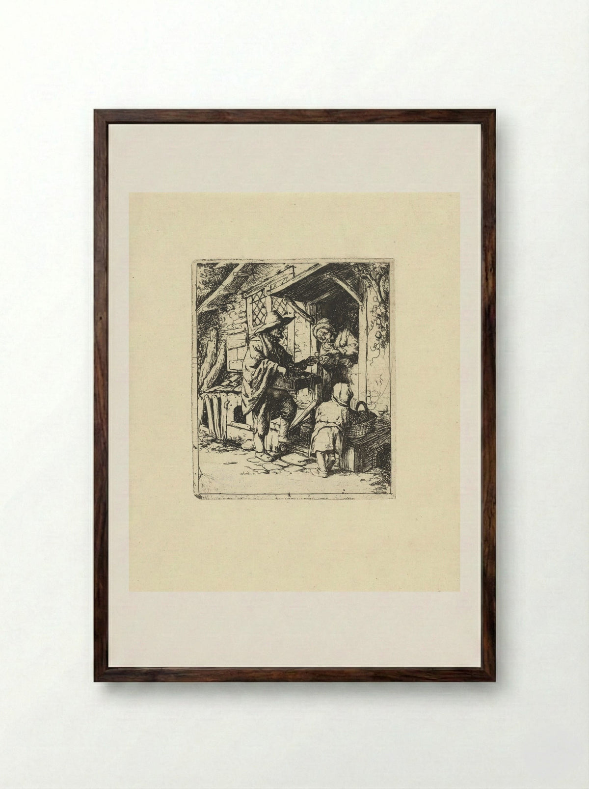 Brillenkoopman (The Spectacle Seller) - Jacob Laurensz. van der Vinne - Framed Print Dark Wood