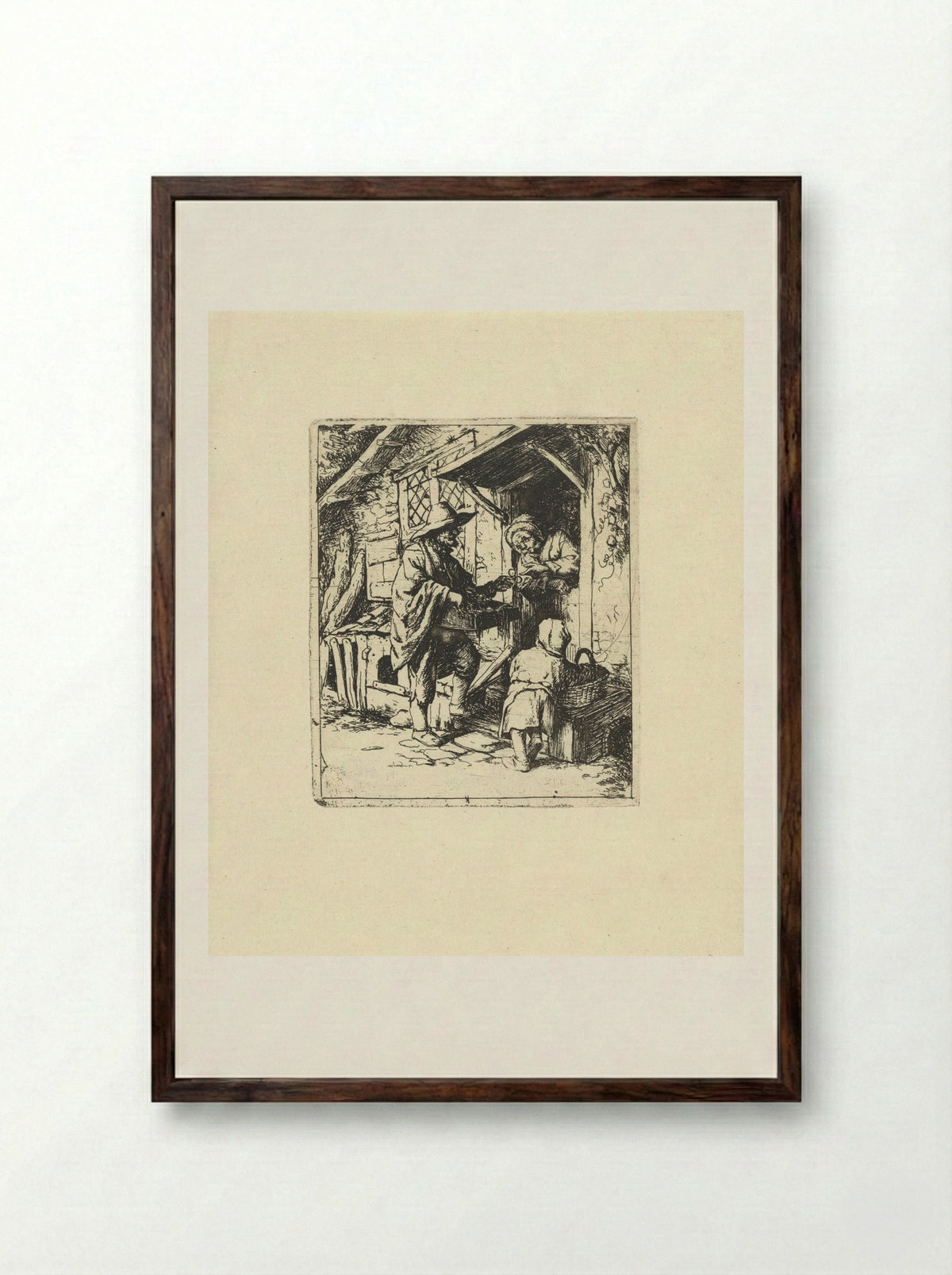 Brillenkoopman (The Spectacle Seller) - Jacob Laurensz. van der Vinne - Framed Print Dark Wood