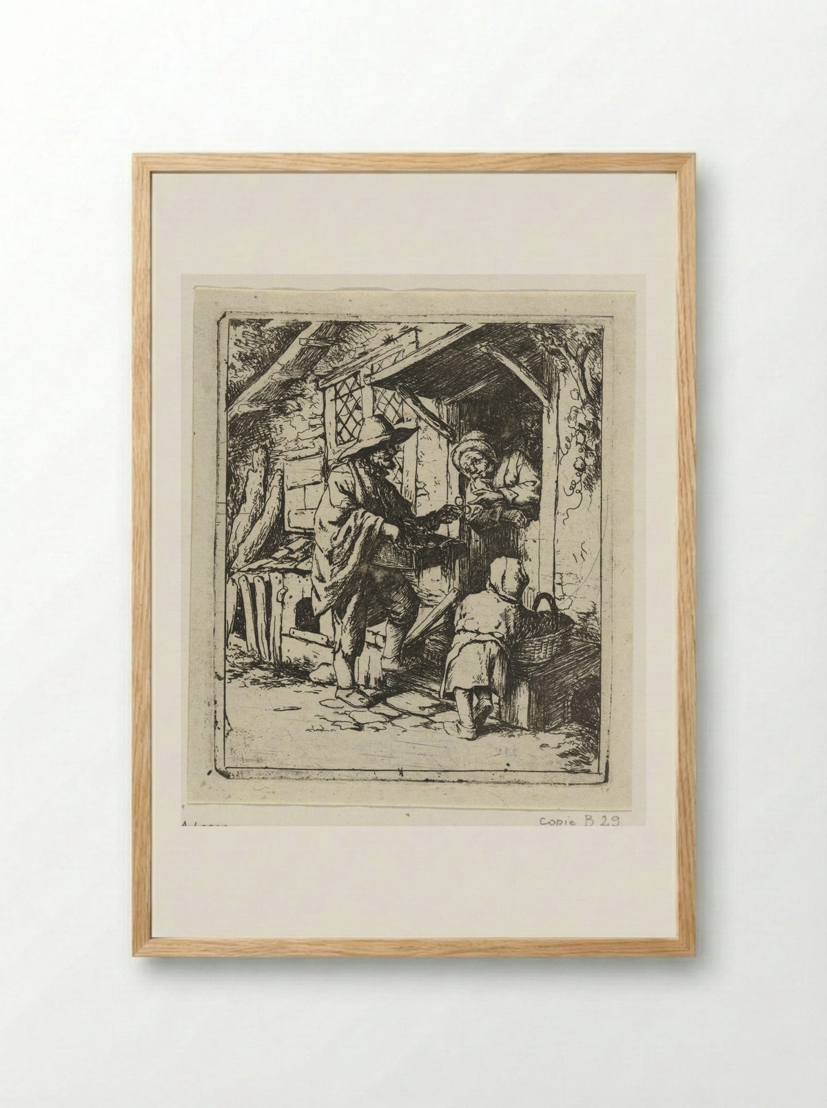Brillenverkoper en een oude vrouw - Jacob Laurensz. van der Vinne - Framed Print Wood