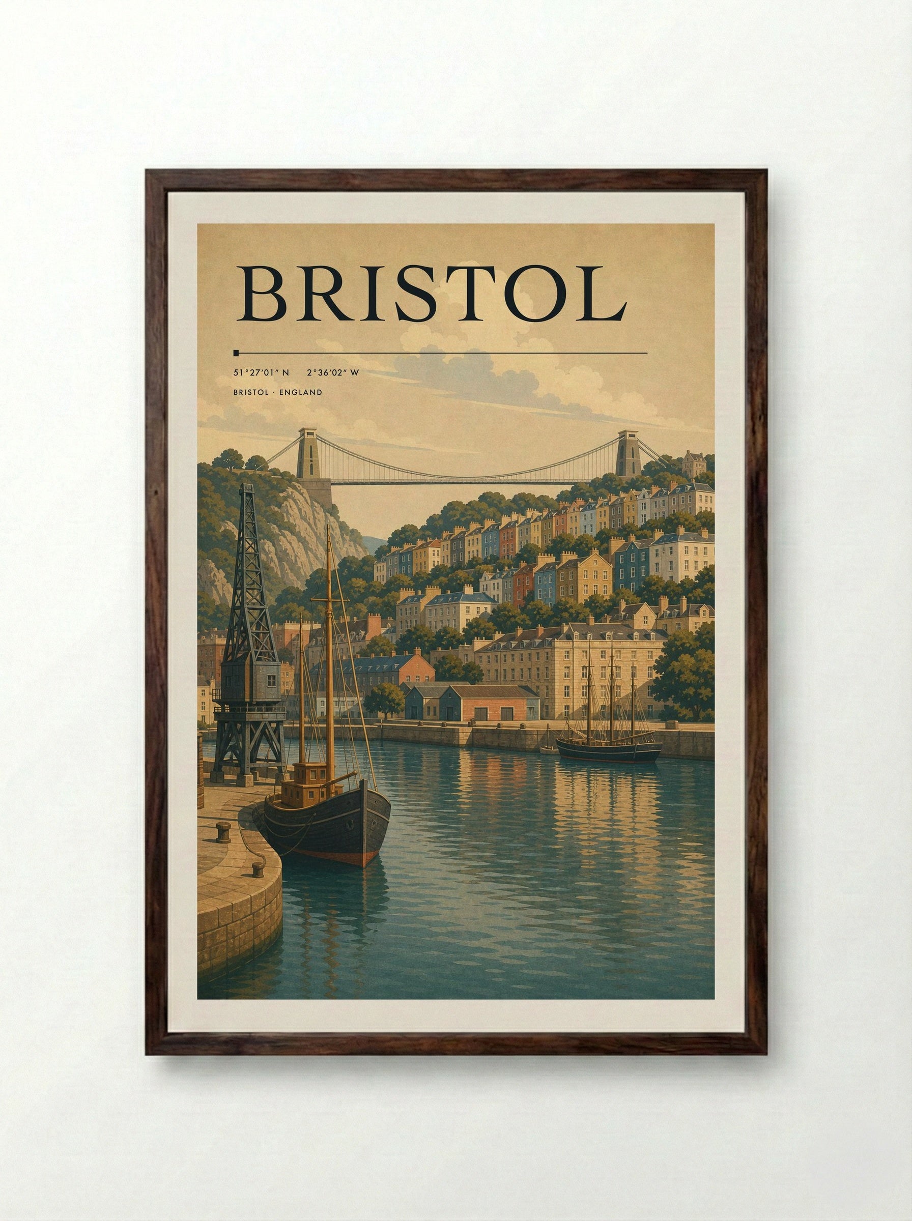 Bristol England Travel Poster - Framed Print Dark Wood
