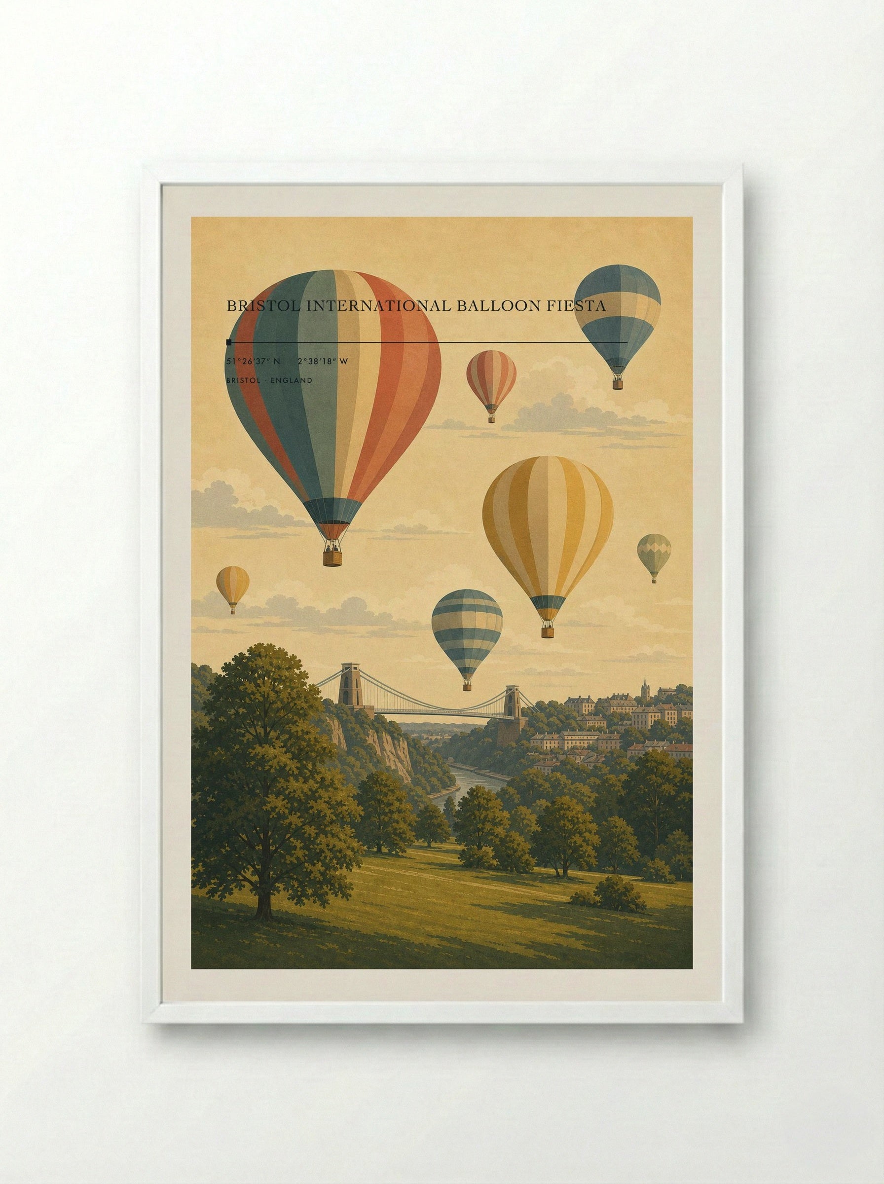 Bristol International Balloon Fiesta England Travel Poster - Framed Print White