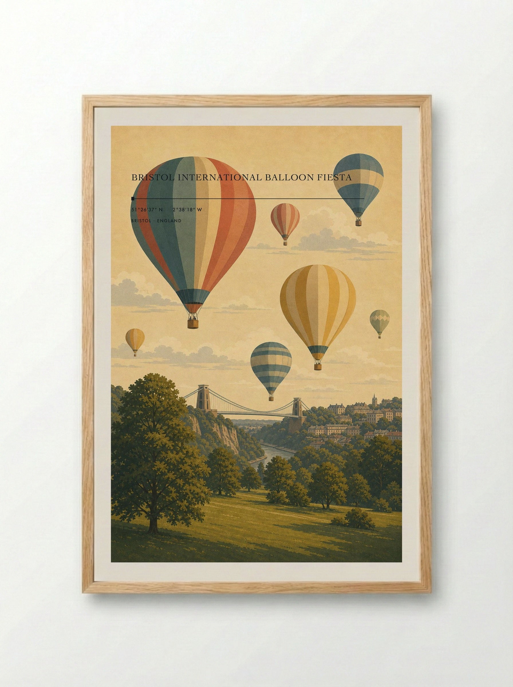 Bristol International Balloon Fiesta England Travel Poster - Framed Print Wood