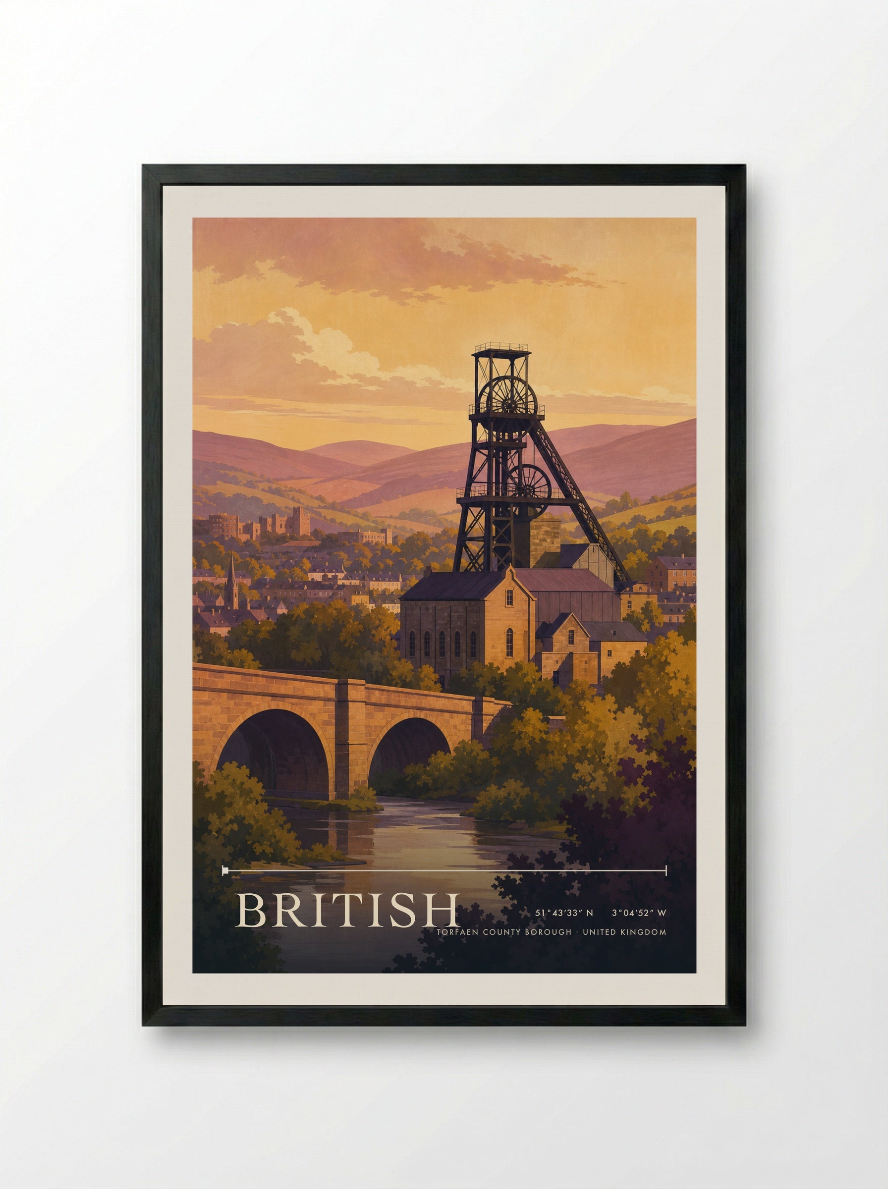 British Torfaen County Borough United Kingdom Travel Poster - Framed Print Black