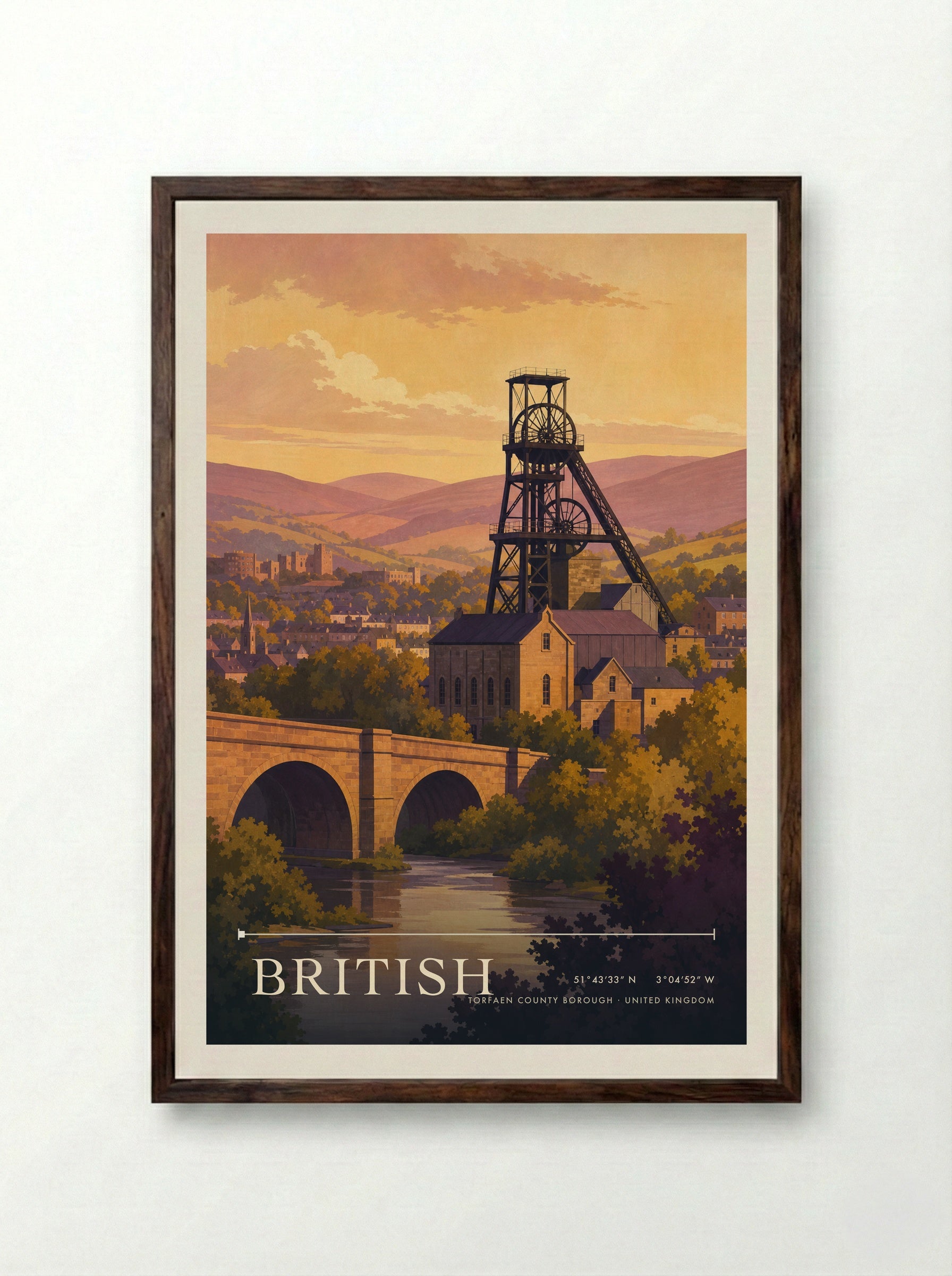 British Torfaen County Borough United Kingdom Travel Poster - Framed Print Dark Wood