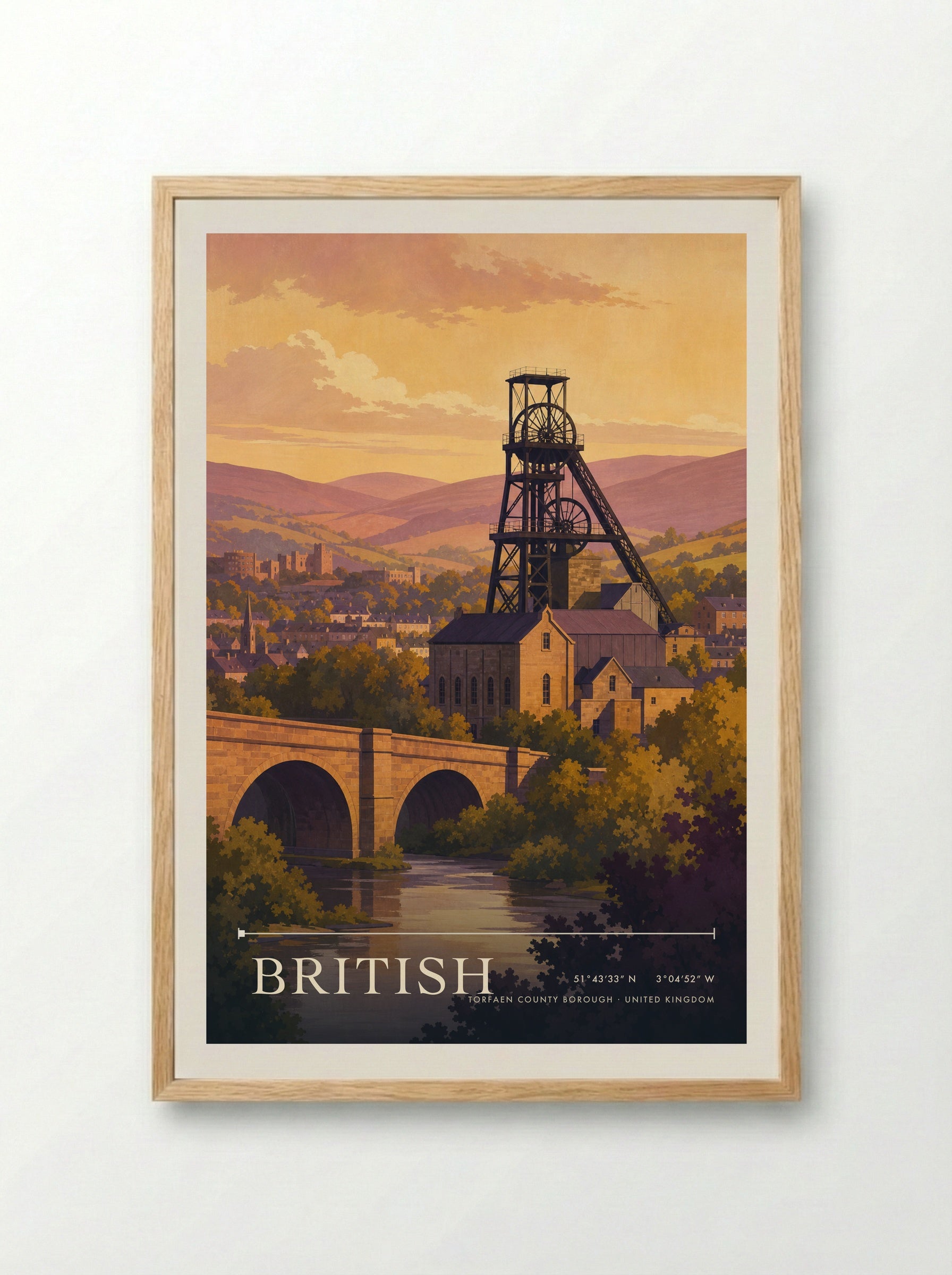 British Torfaen County Borough United Kingdom Travel Poster - Framed Print Wood