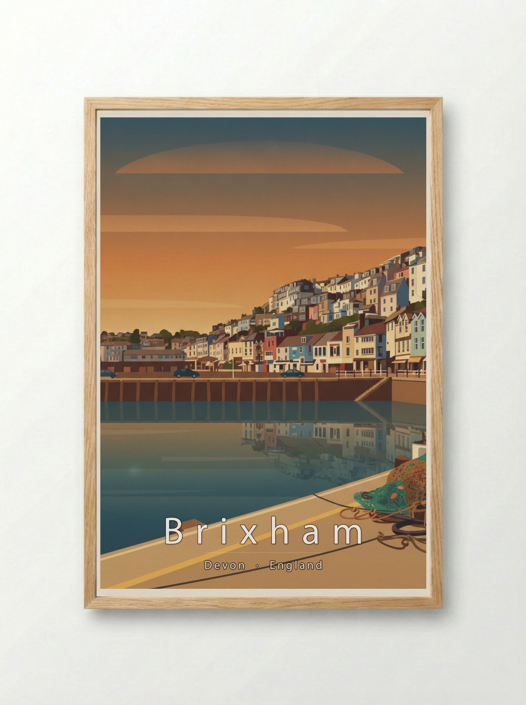 Brixham Travel Poster Artwork - Framed Print Wood