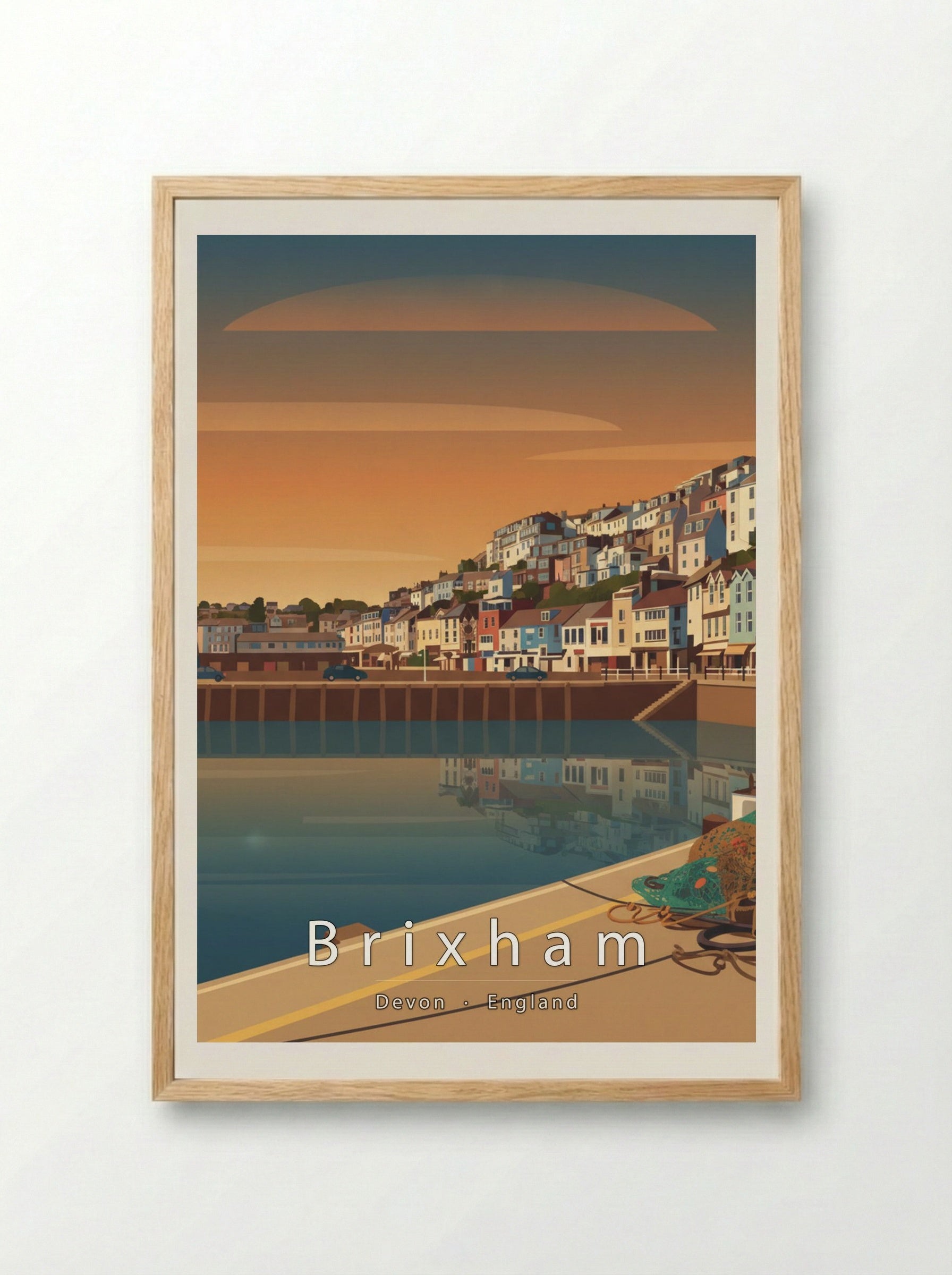 Brixham Travel Poster Artwork - Framed Print Wood