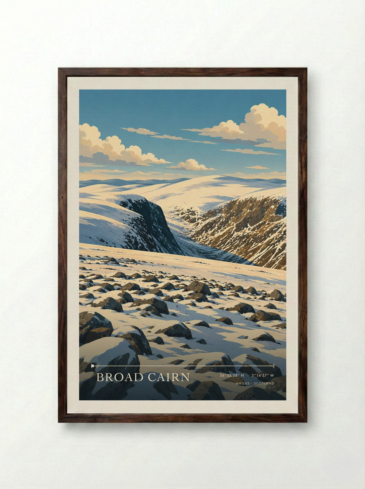Broad Cairn, Angus | Travel Poster - Framed Print Dark Wood