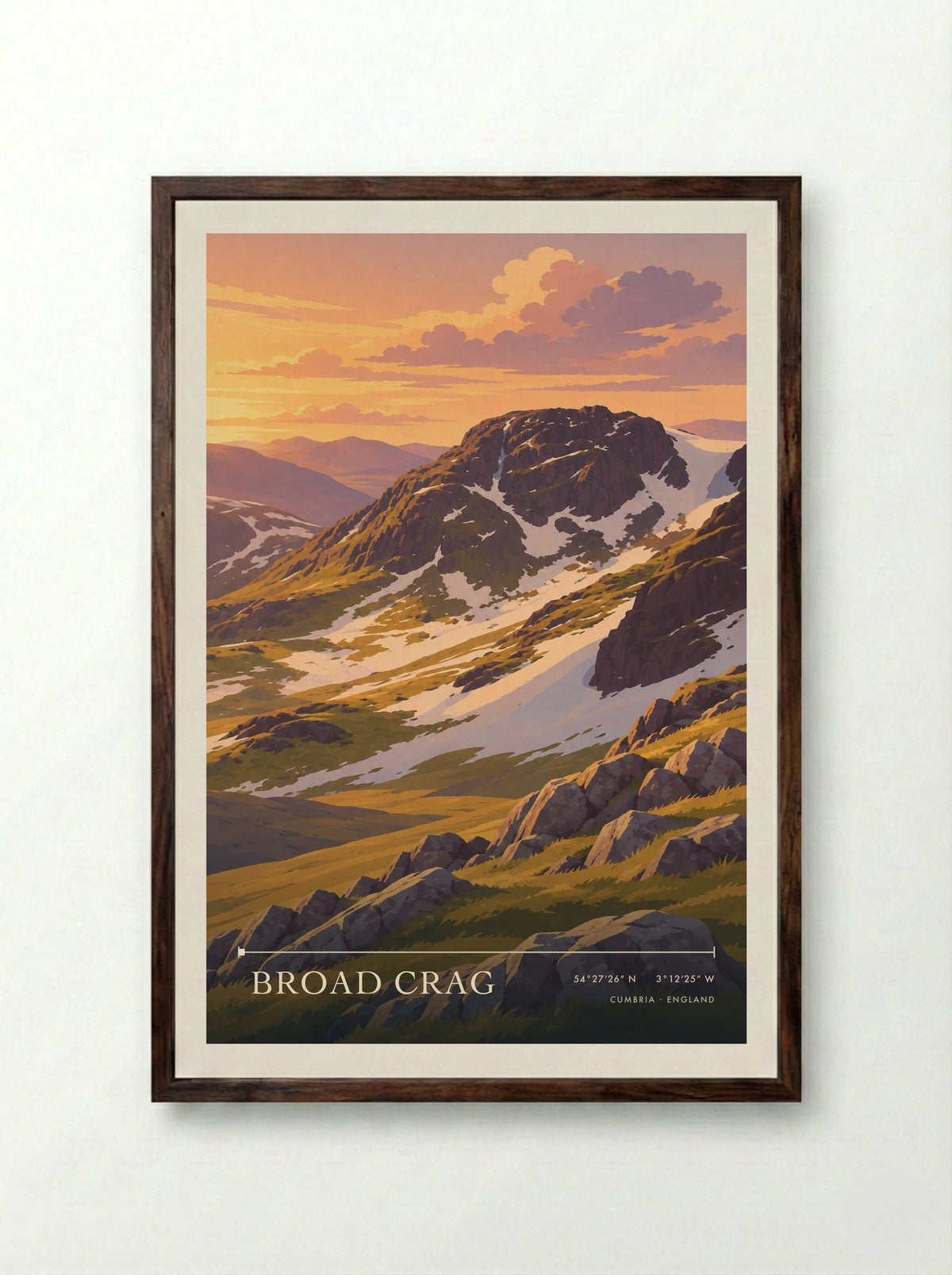 Broad Crag, Cumbria | Travel Poster - Framed Print Dark Wood
