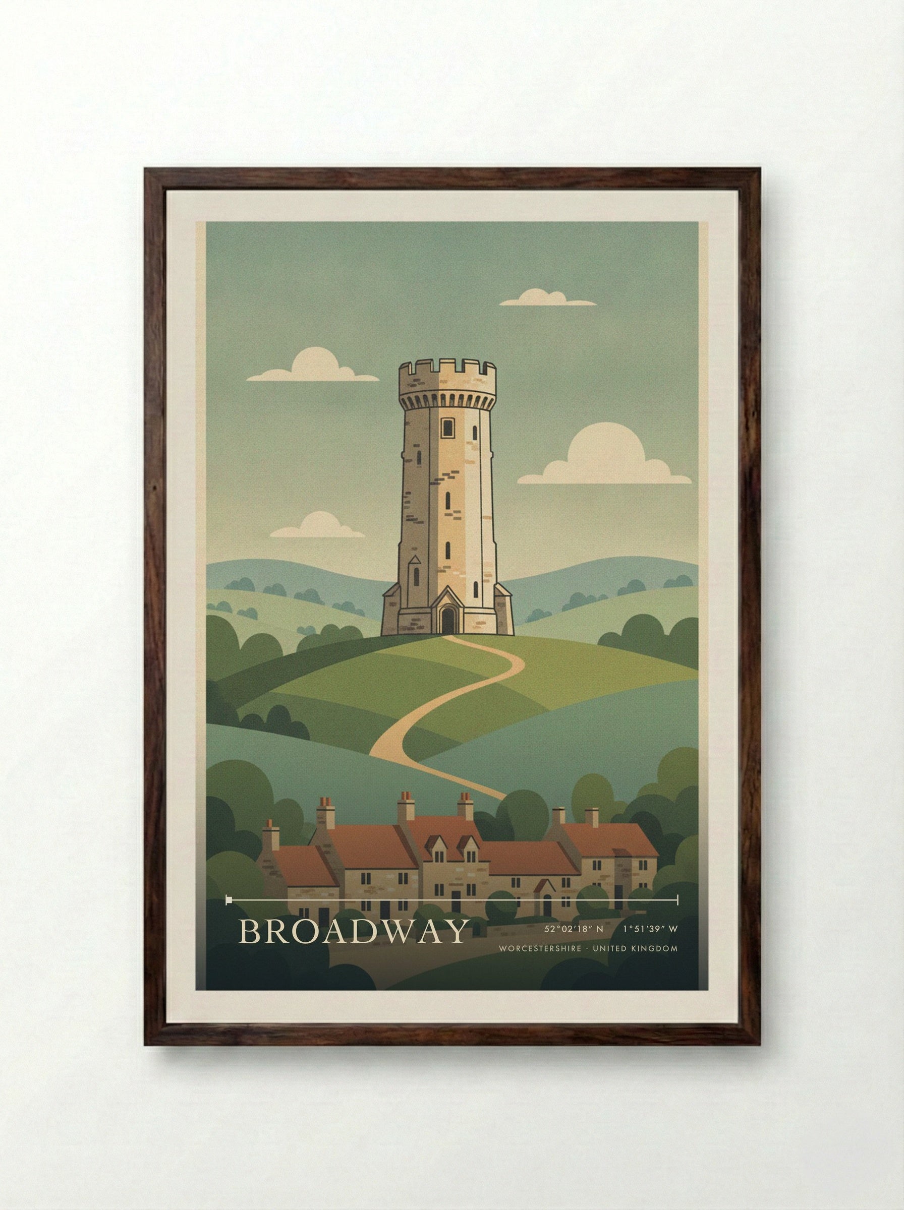 Broadway Worcestershire United Kingdom Travel Poster - Framed Print Dark Wood