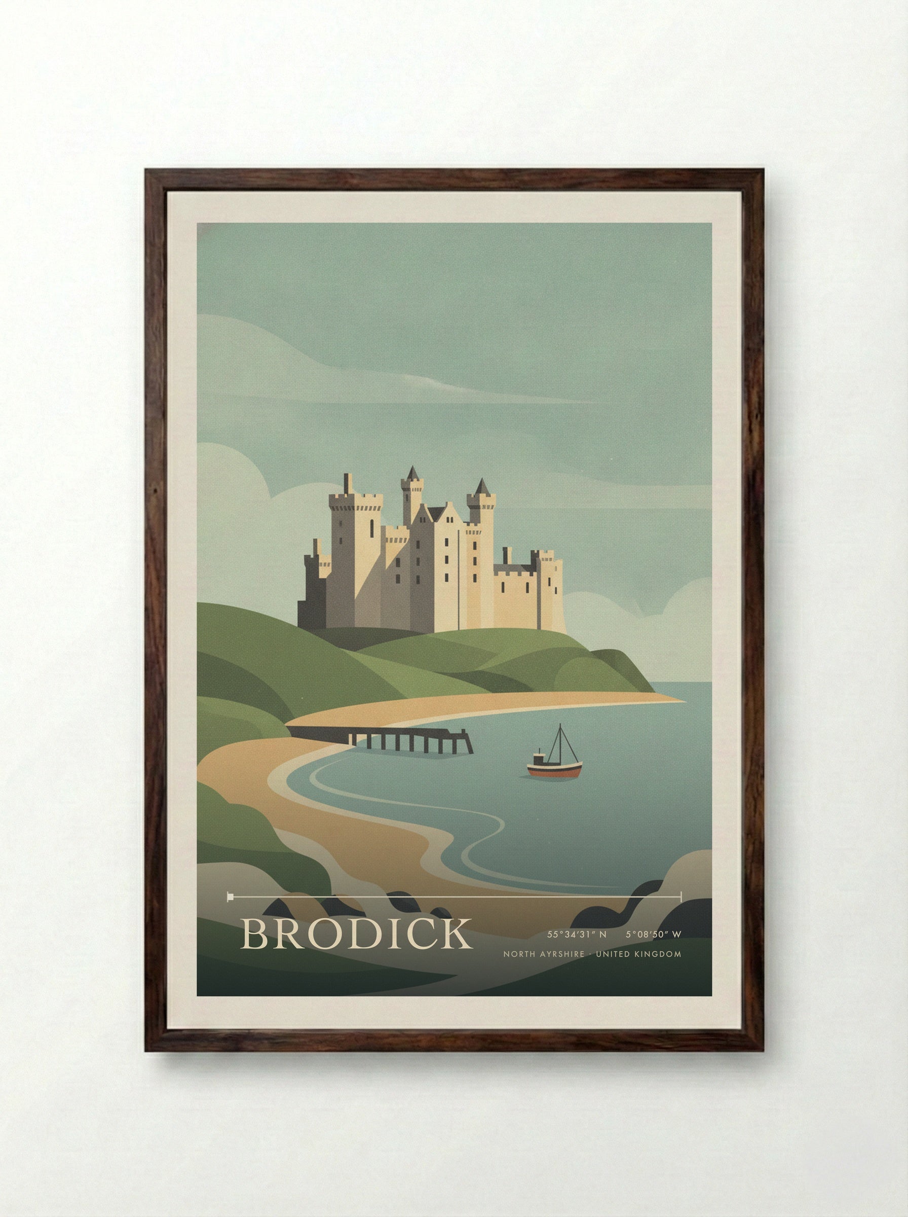Brodick North Ayrshire United Kingdom Travel Poster - Framed Print Dark Wood