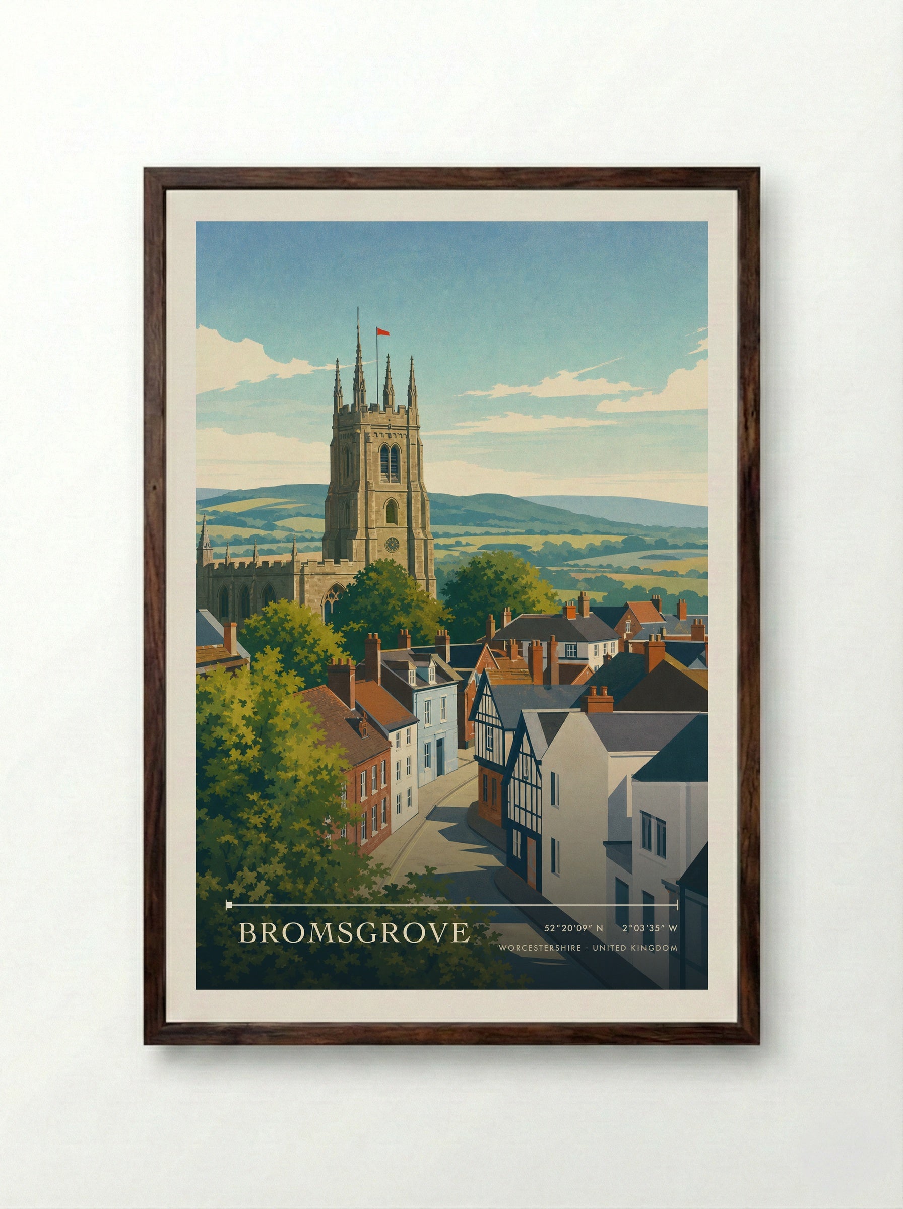 Bromsgrove Worcestershire United Kingdom Travel Poster - Framed Print Dark Wood