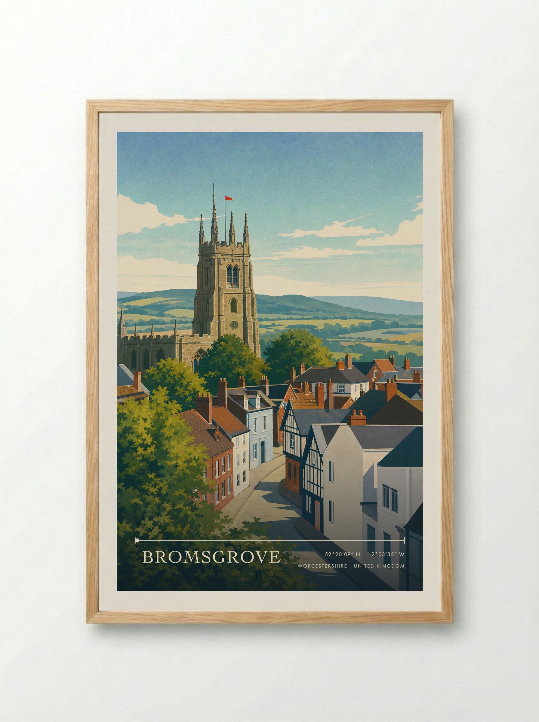 Bromsgrove Worcestershire United Kingdom Travel Poster - Framed Print Wood