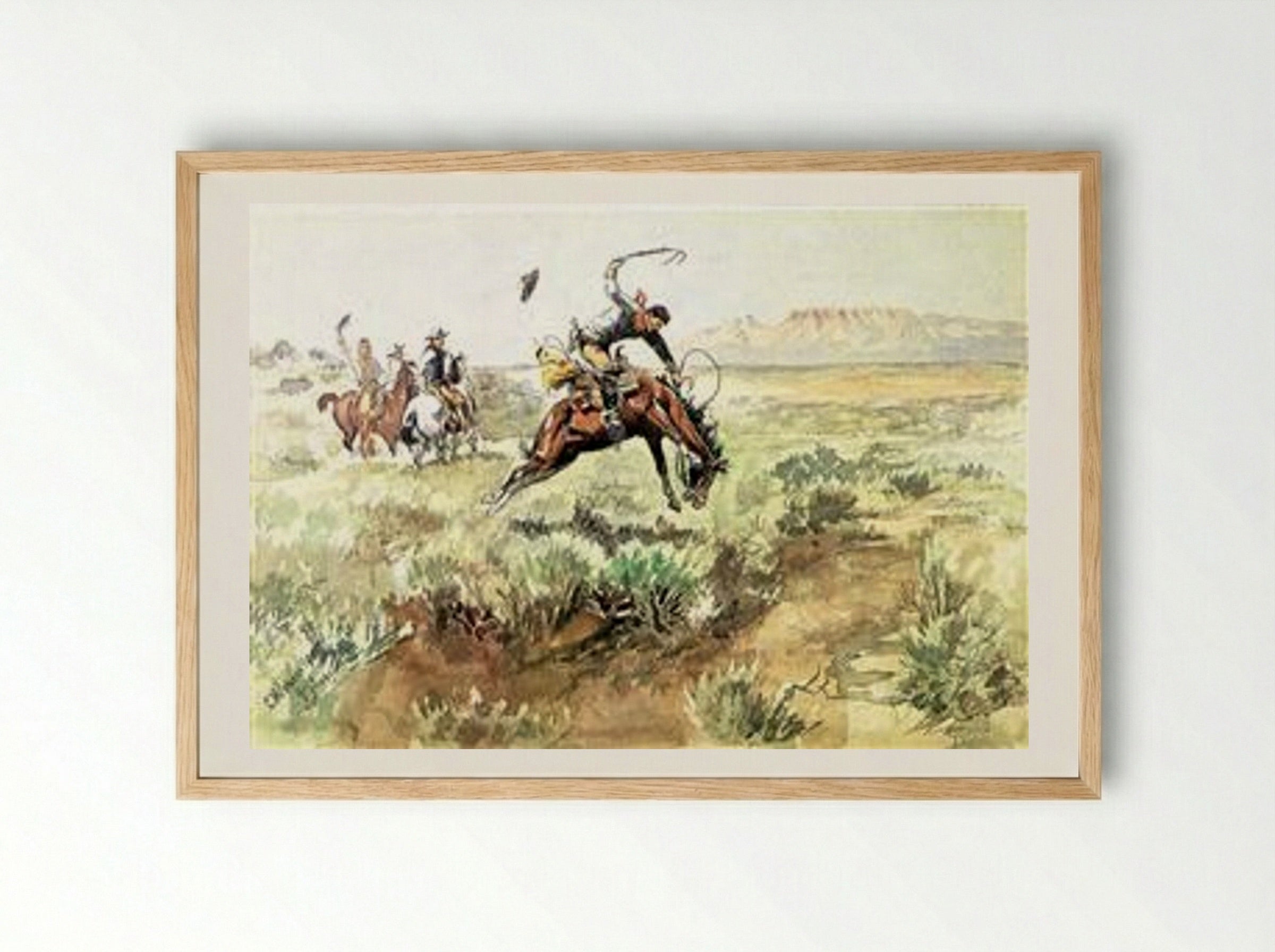 Bronco Busting - Charles M. Russell - Framed Print Wood