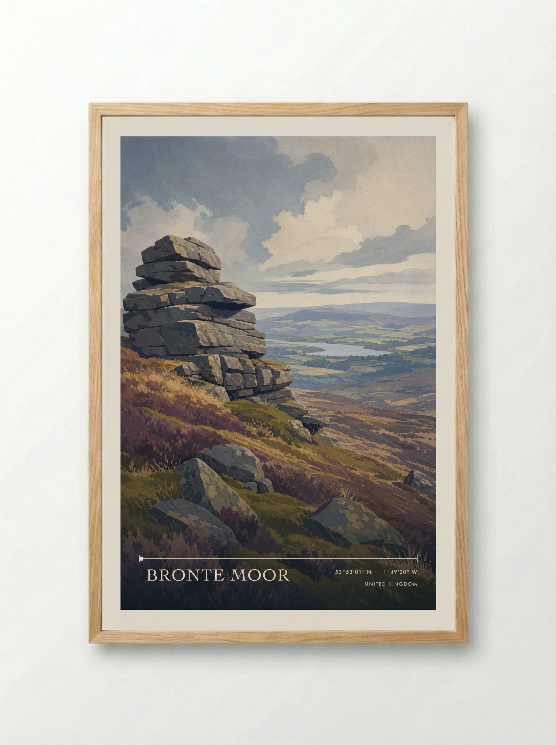 Bronte Moor United Kingdom Travel Poster - Framed Print Wood