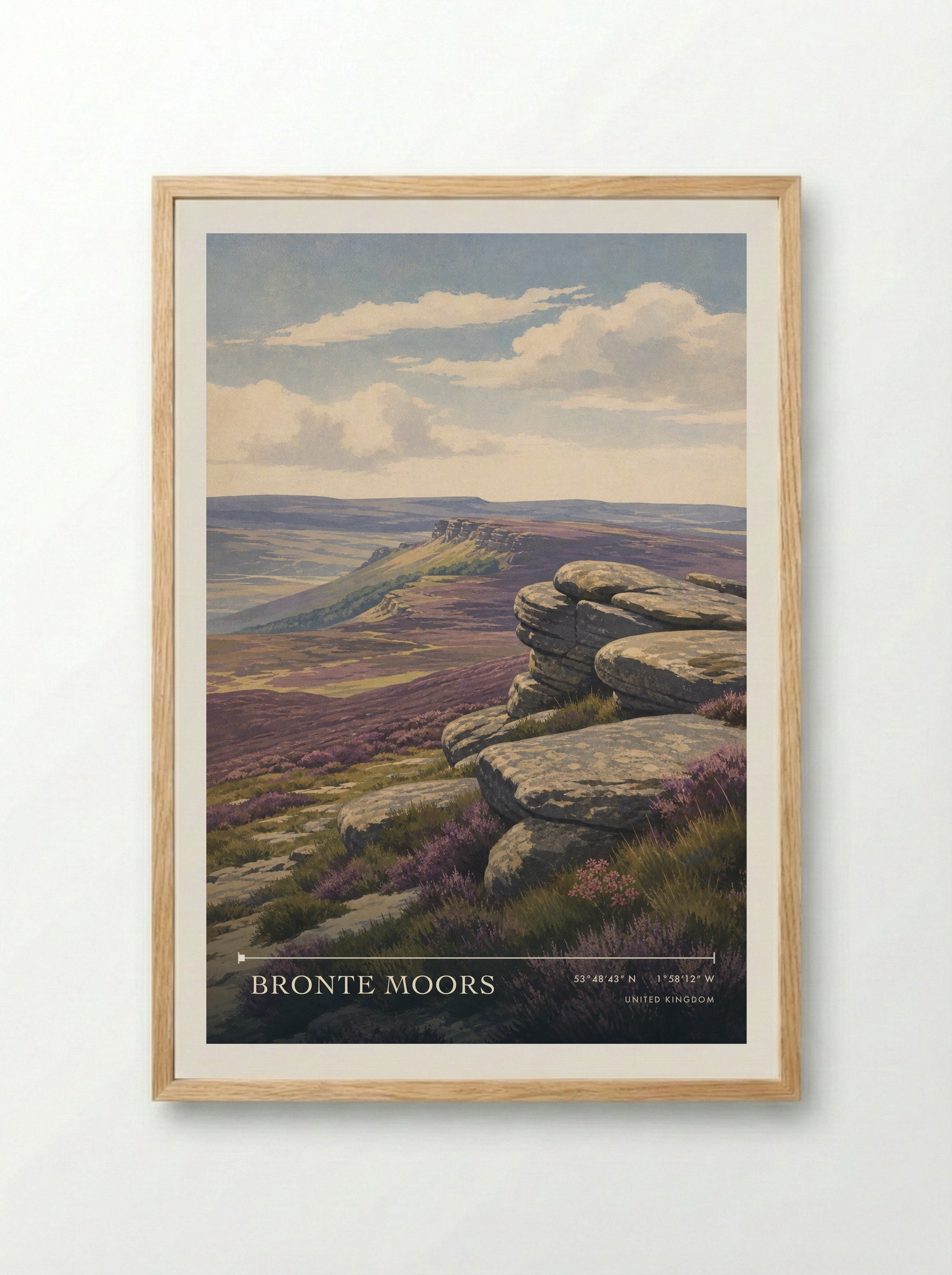 Bronte Moors United Kingdom Travel Poster - Framed Print Wood