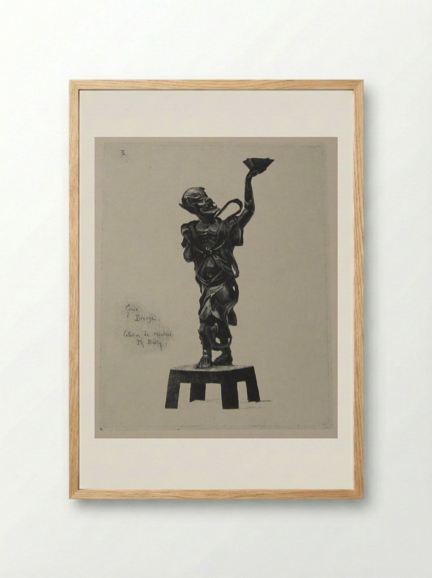 Bronze Statue of a Genie - Félix Hilaire Buhot - Framed Print Wood