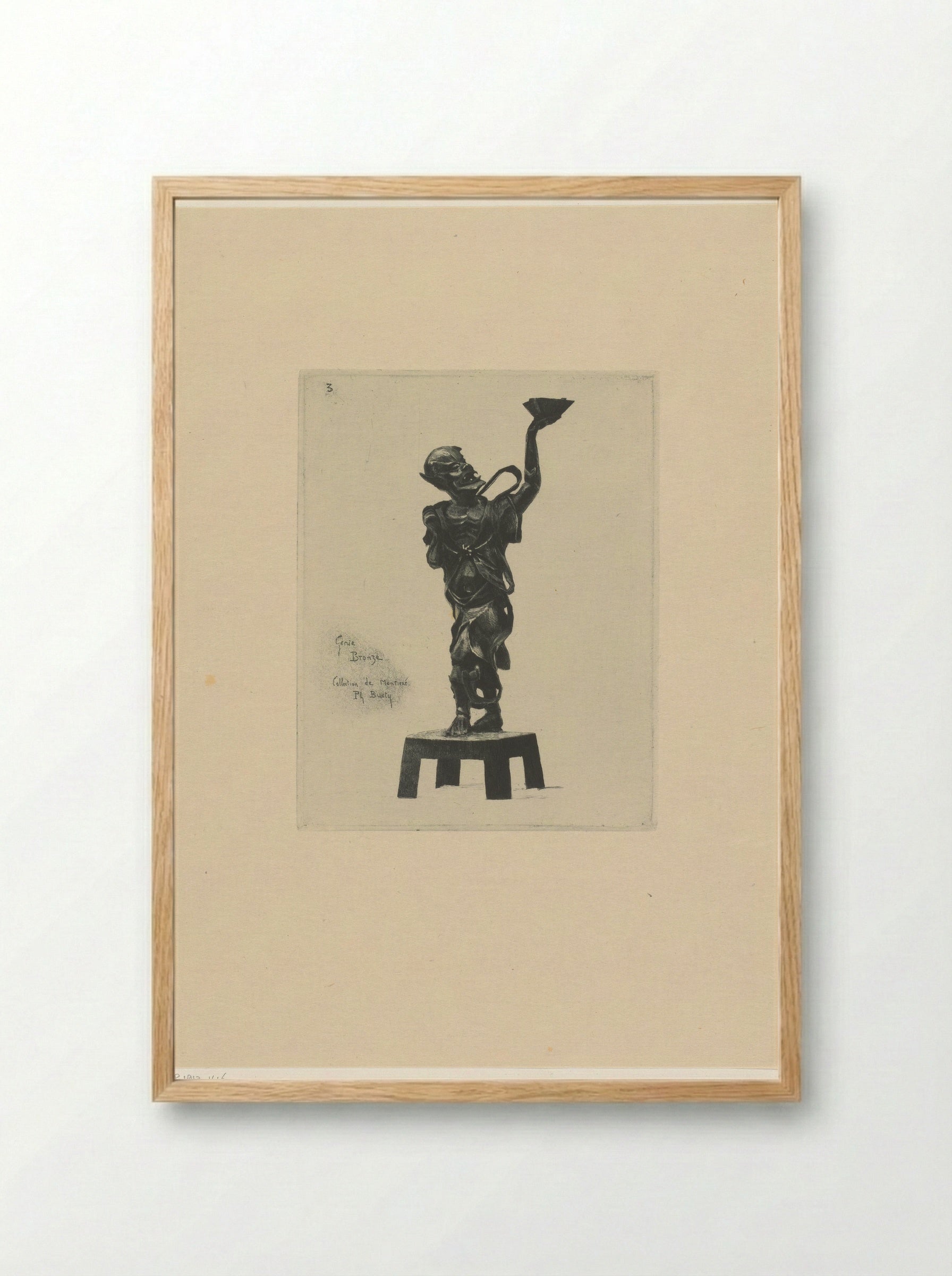 Bronzen beeld van een boze geest - Félix Hilaire Buhot - Framed Print Wood