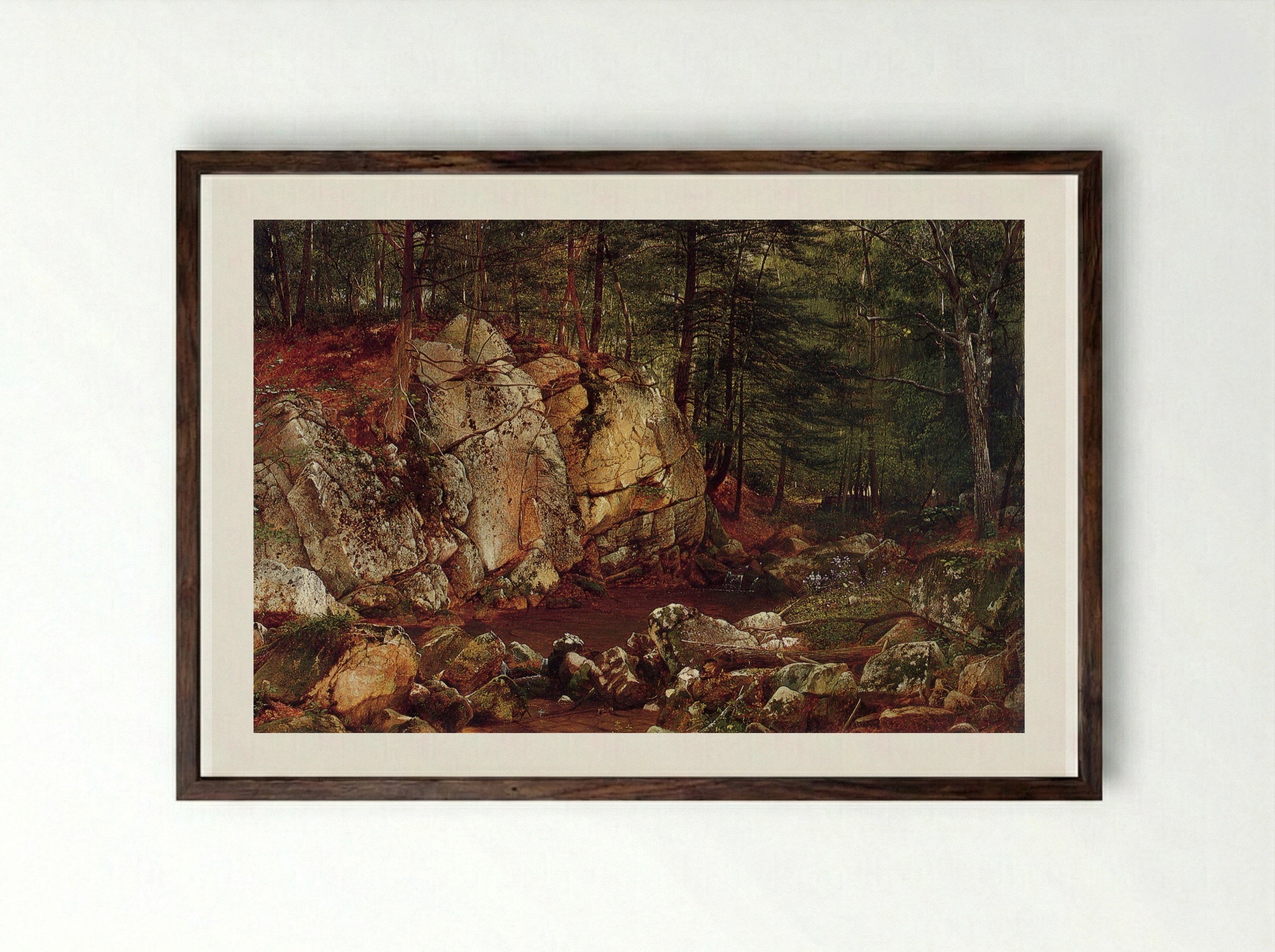 Brook Study at Warwick - David Johnson - Framed Print Dark Wood