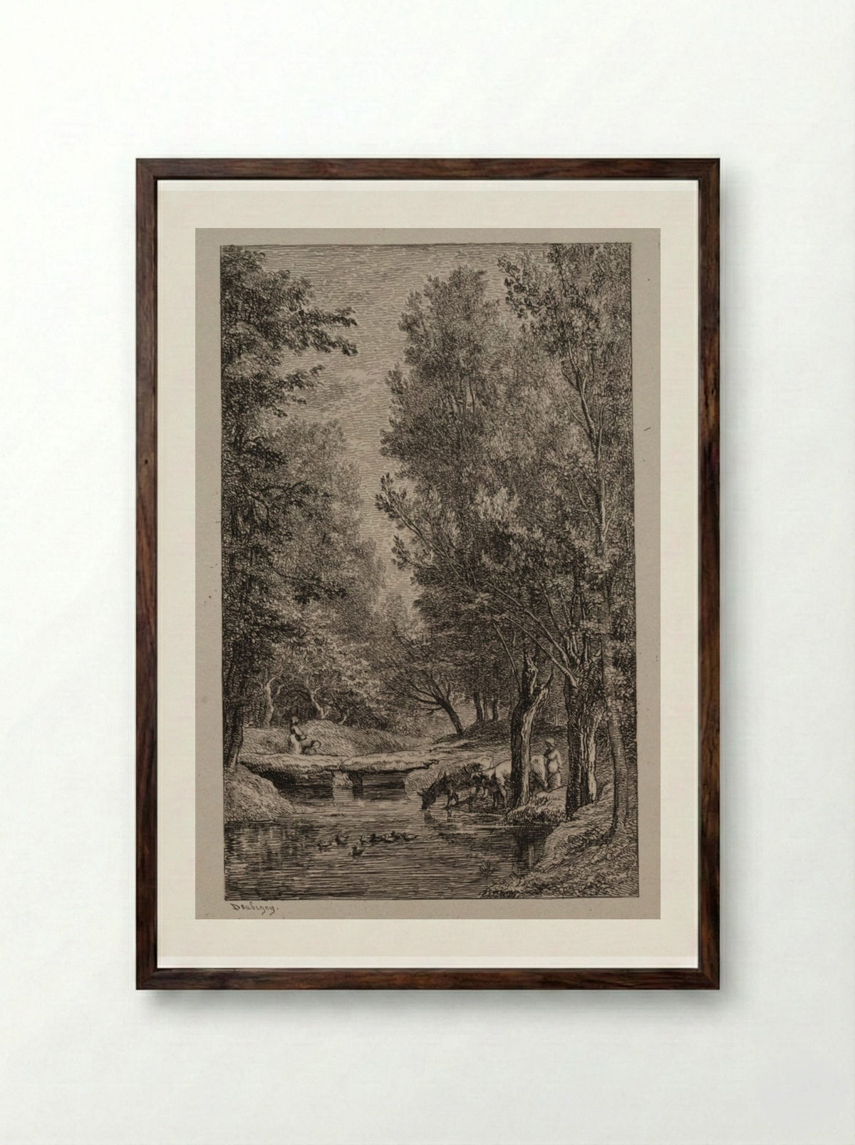 Brook in the Val Mondois - Charles-François Daubigny - Framed Print Dark Wood