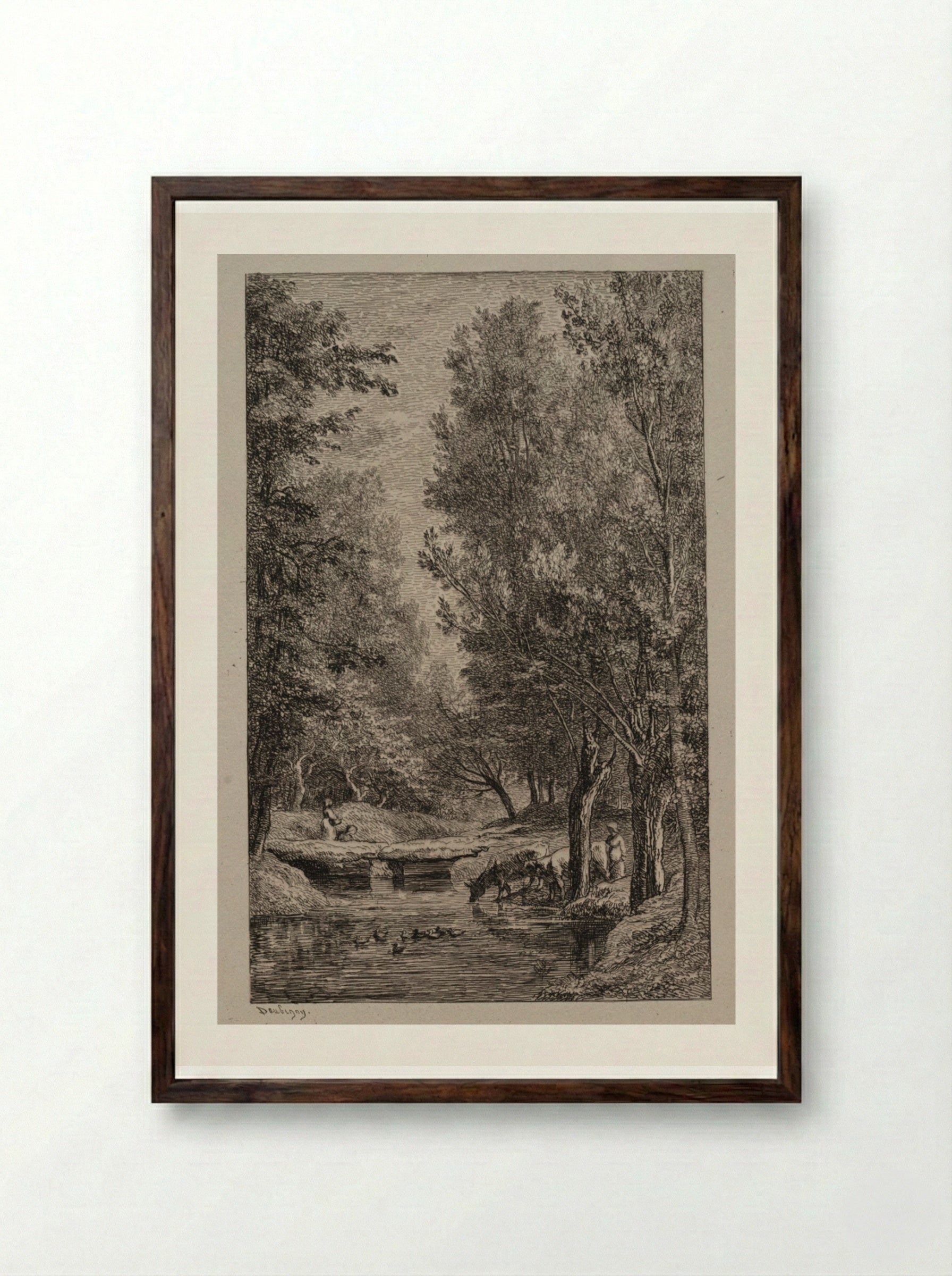 Brook in the Val Mondois - Charles-François Daubigny - Framed Print Dark Wood