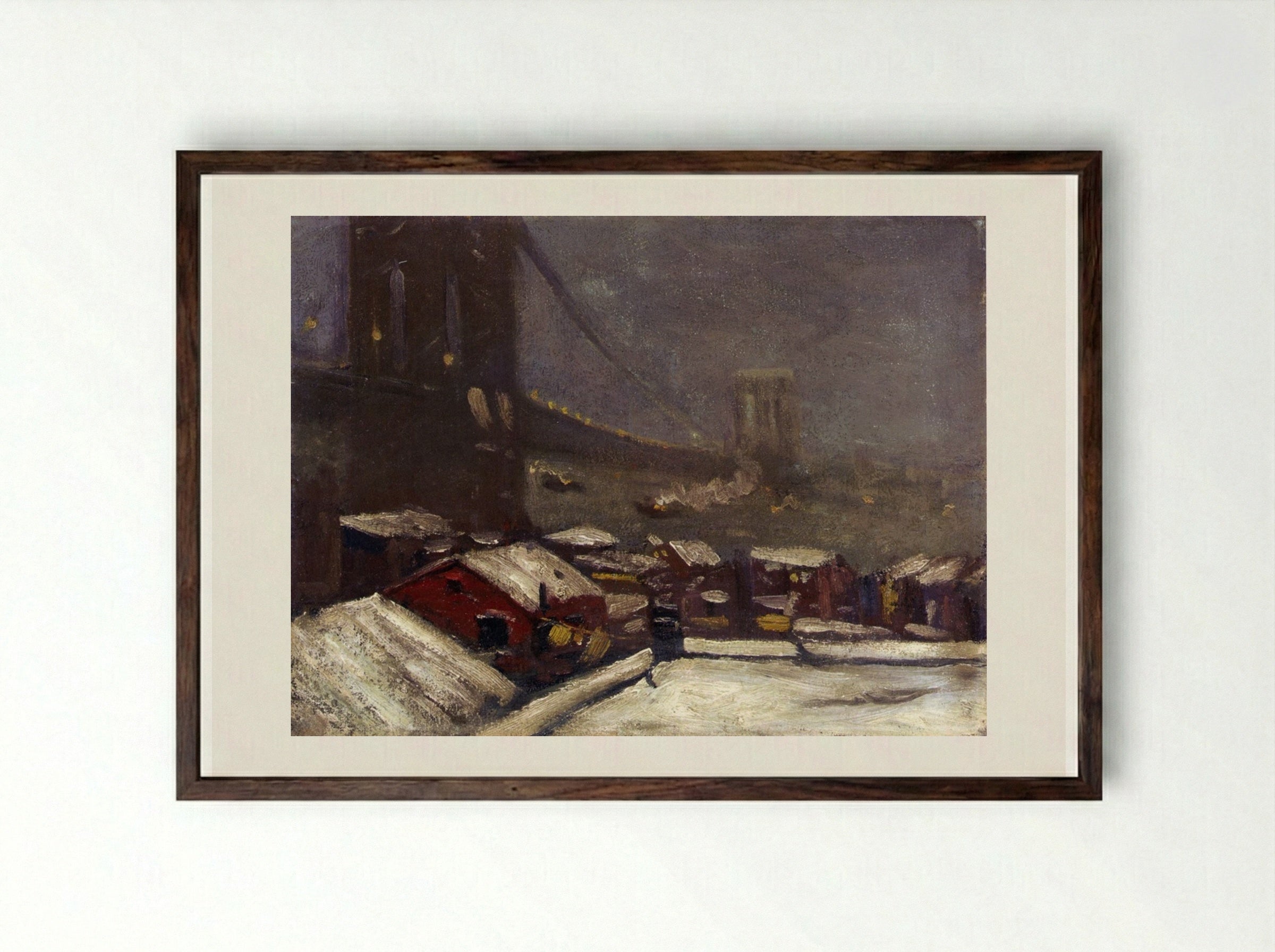Brooklyn Bridge - George Luks - Framed Print Dark Wood