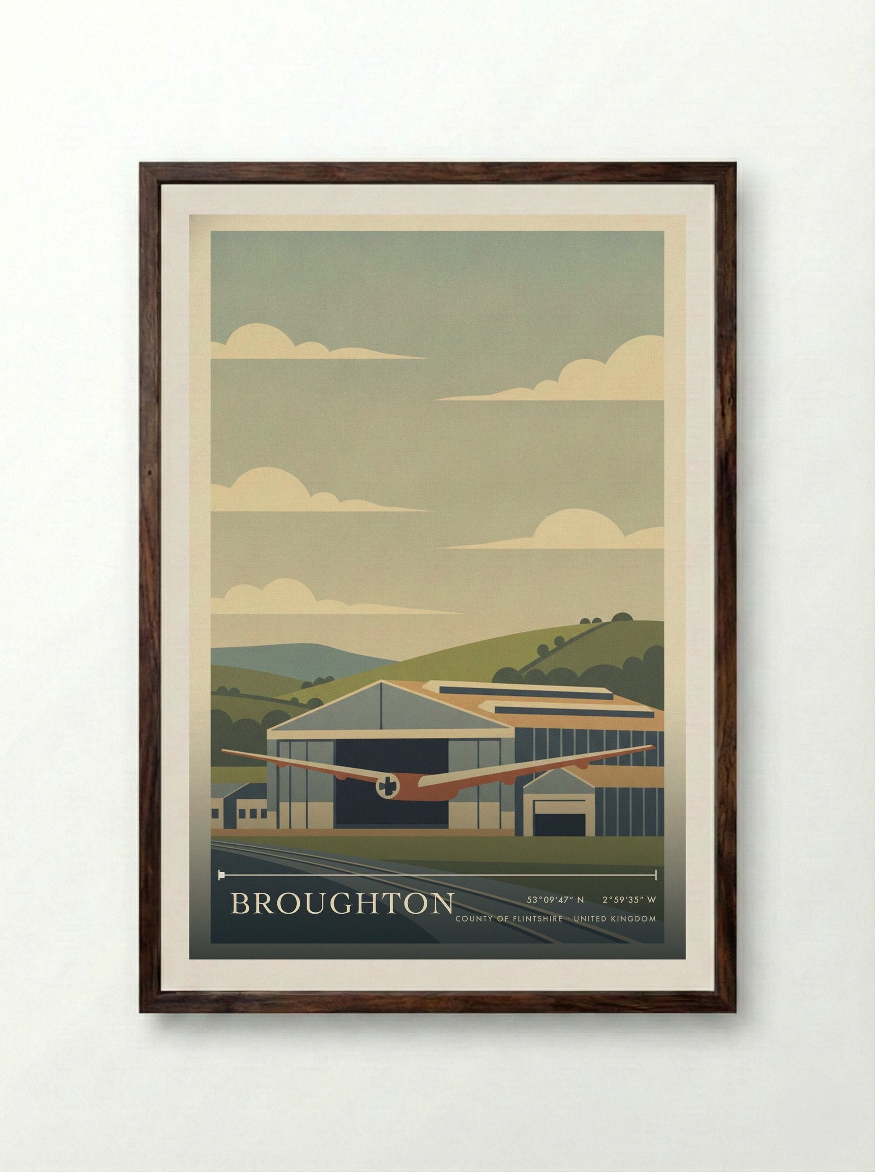 Broughton County of Flintshire United Kingdom Travel Poster - Framed Print Dark Wood