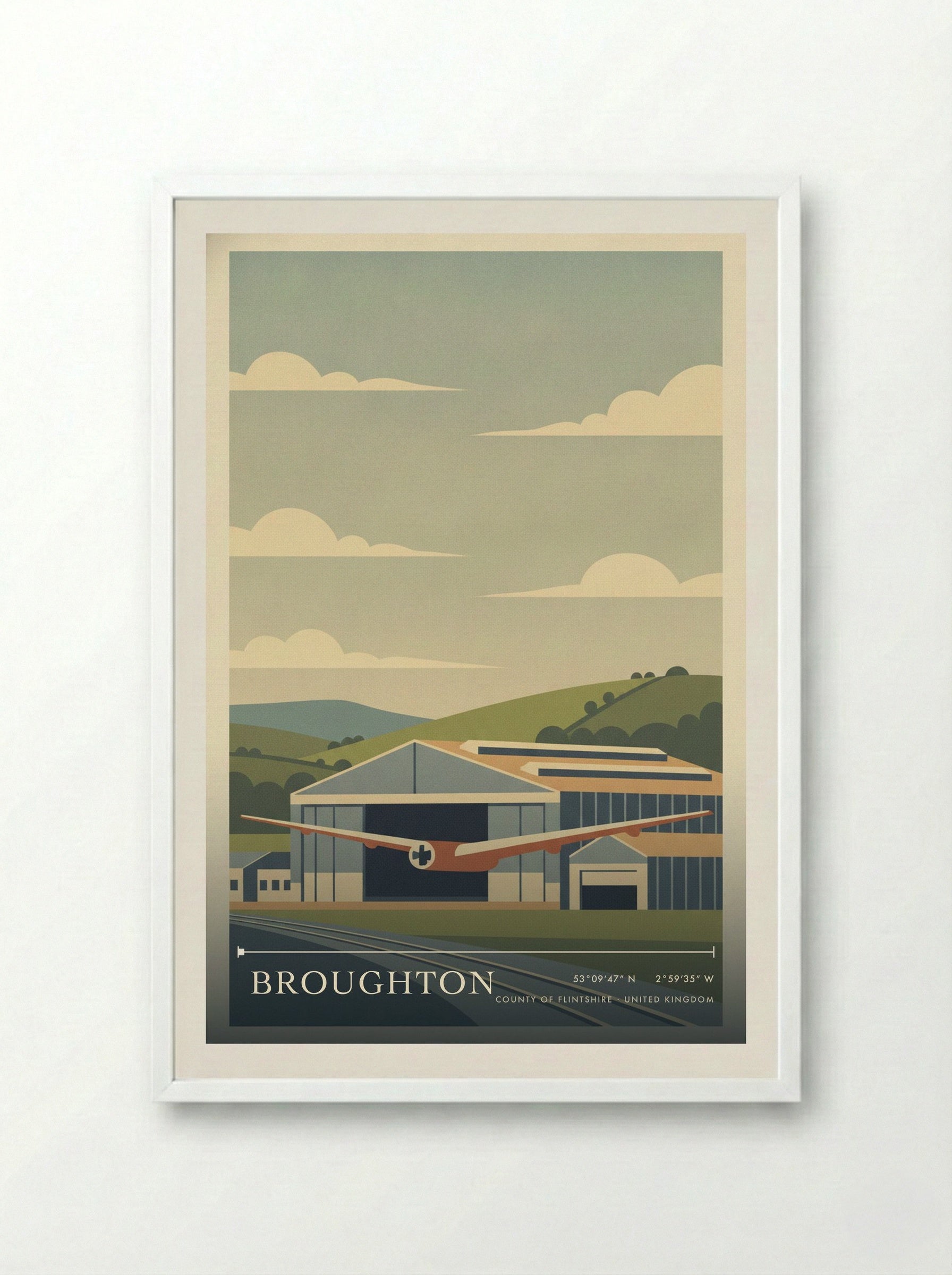 Broughton County of Flintshire United Kingdom Travel Poster - Framed Print White