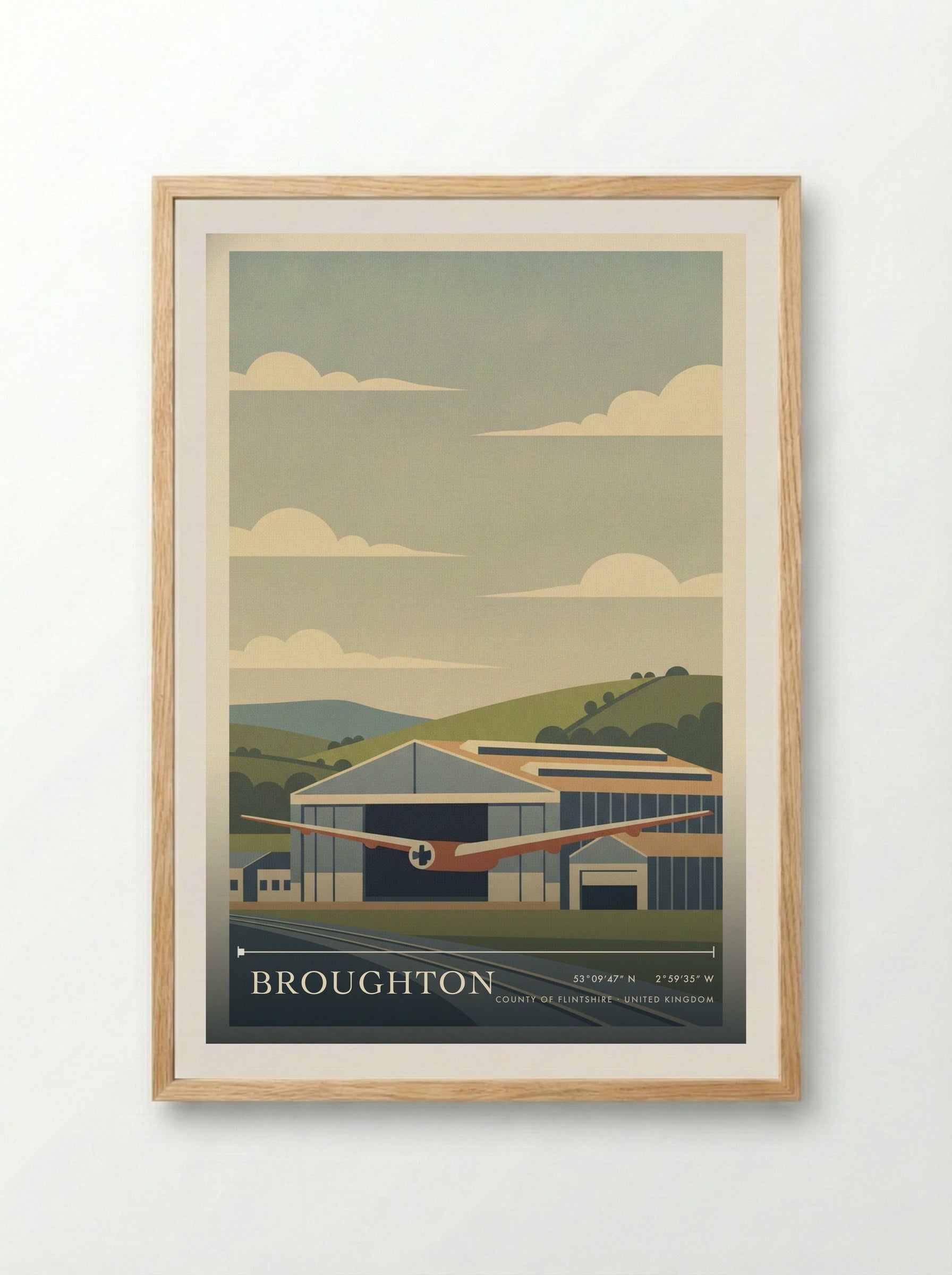 Broughton County of Flintshire United Kingdom Travel Poster - Framed Print Wood