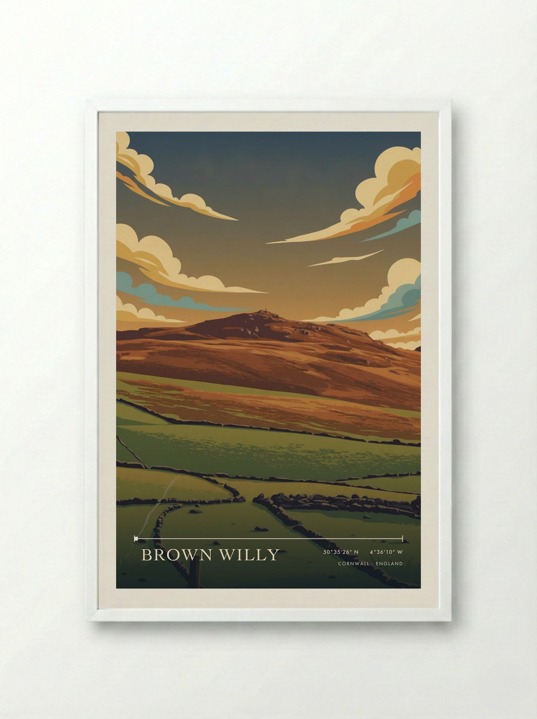 Brown Willy Cornwall England Travel Poster - Framed Print White