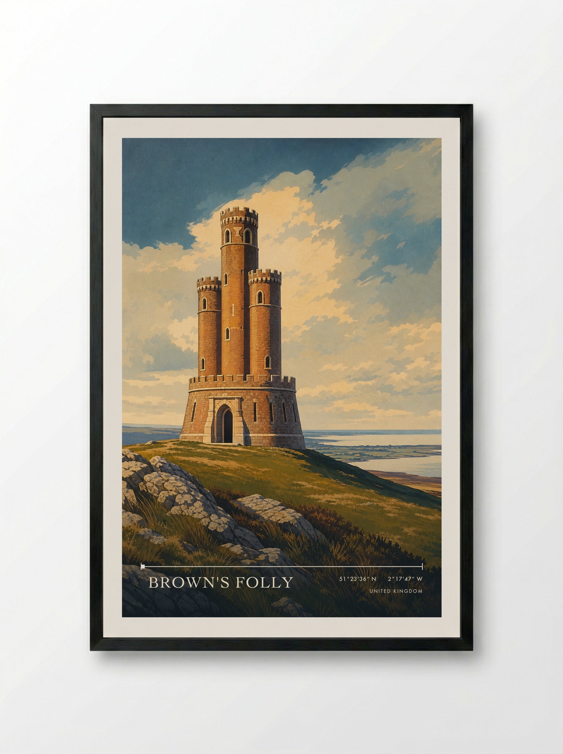 Brown's Folly United Kingdom Travel Poster - Framed Print Black