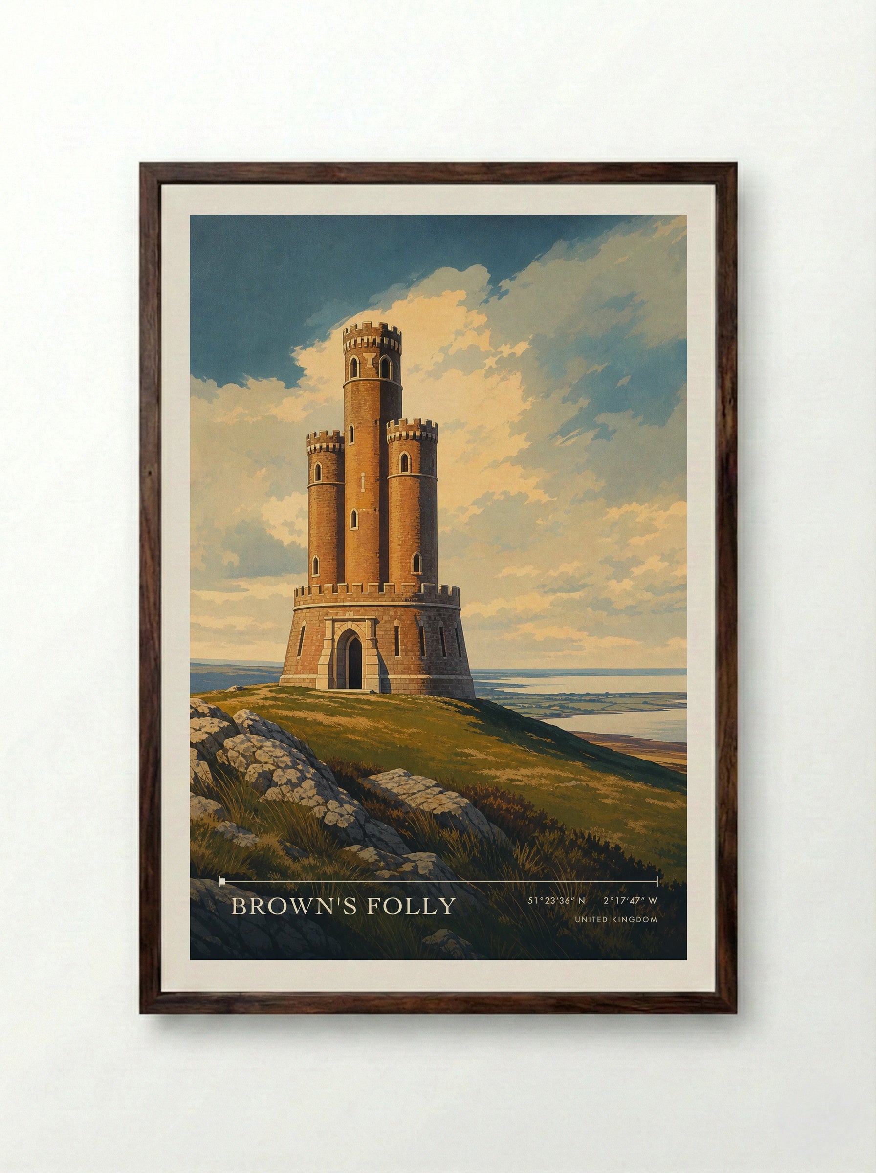 Brown's Folly United Kingdom Travel Poster - Framed Print Dark Wood