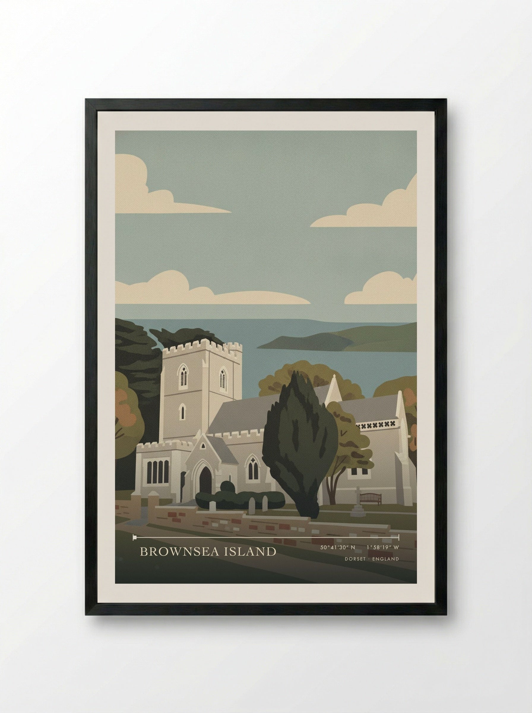 Brownsea Island Dorset England Travel Poster - Framed Print Black