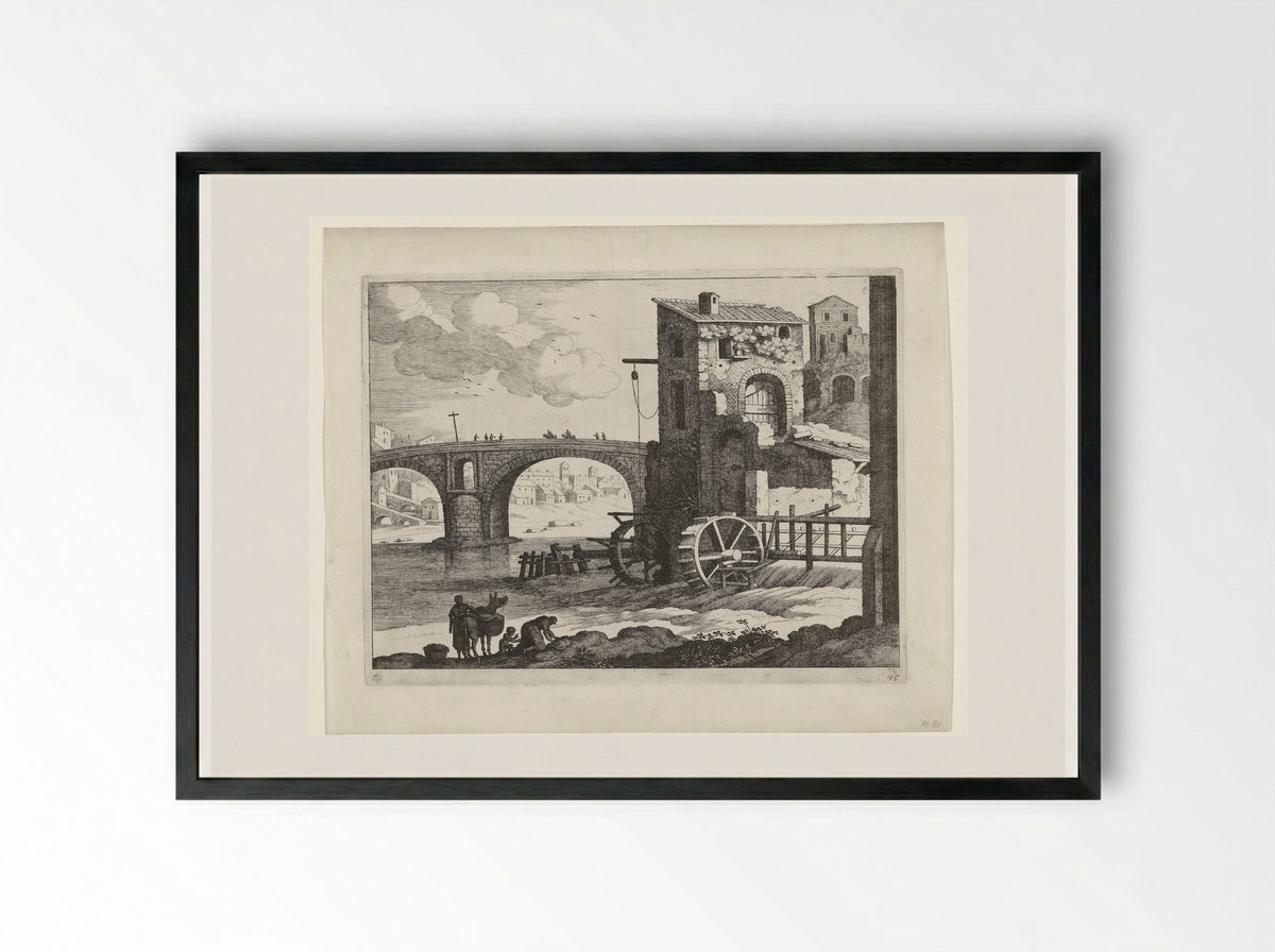 Brug en watermolen - Guilliam van Nieulandt (II) - Framed Print Black