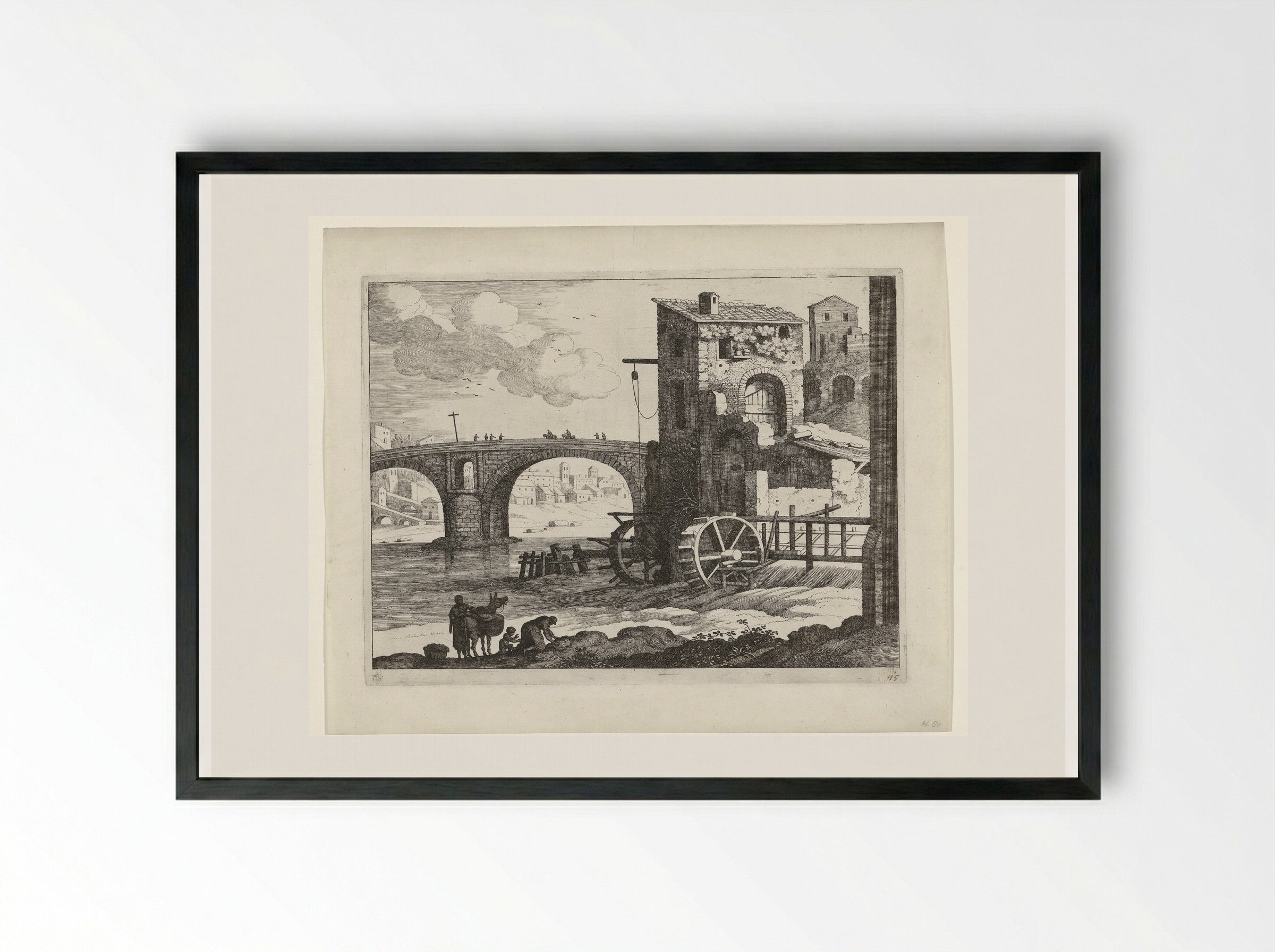 Brug en watermolen - Guilliam van Nieulandt (II) - Framed Print Black