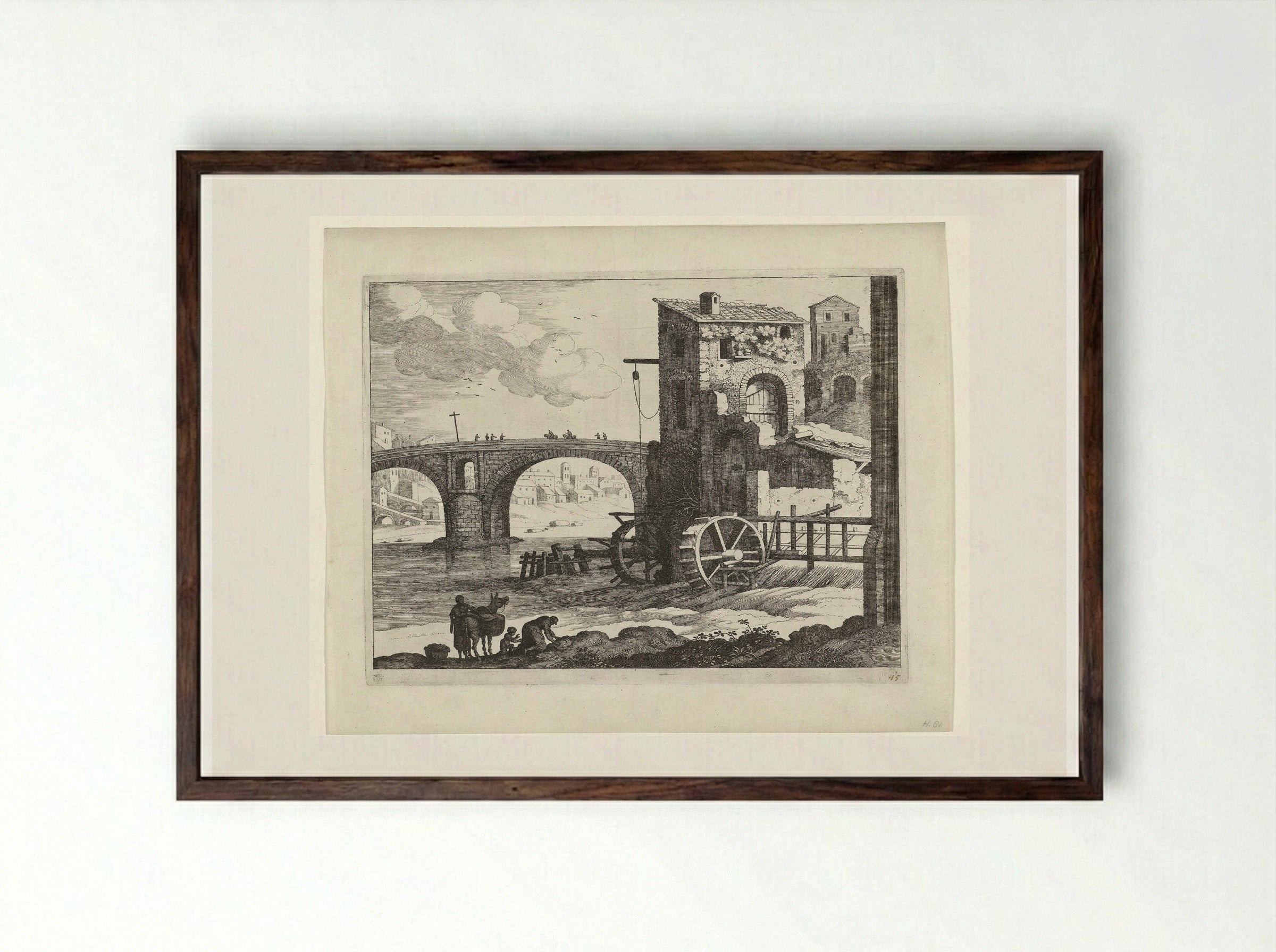 Brug en watermolen - Guilliam van Nieulandt (II) - Framed Print Dark Wood