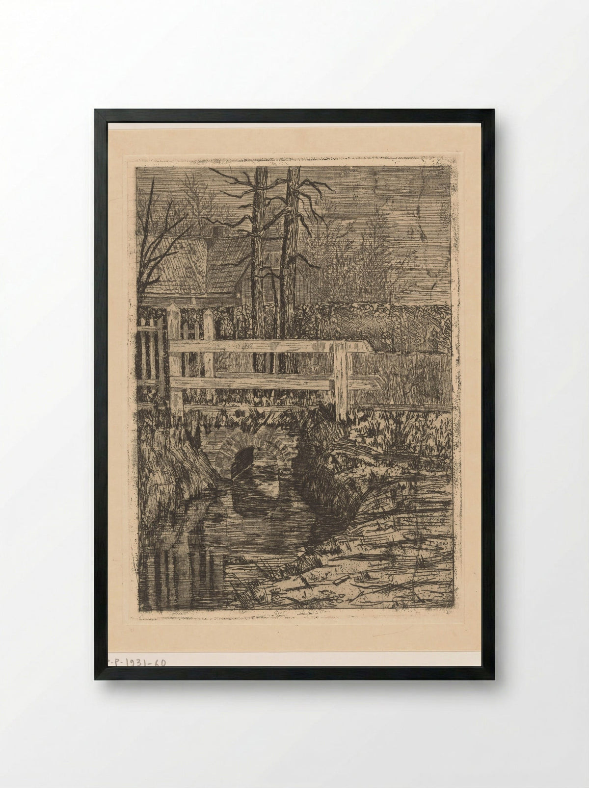 Brug met houten leuning over een sloot - Martinus van Regteren Altena - Framed Print Black