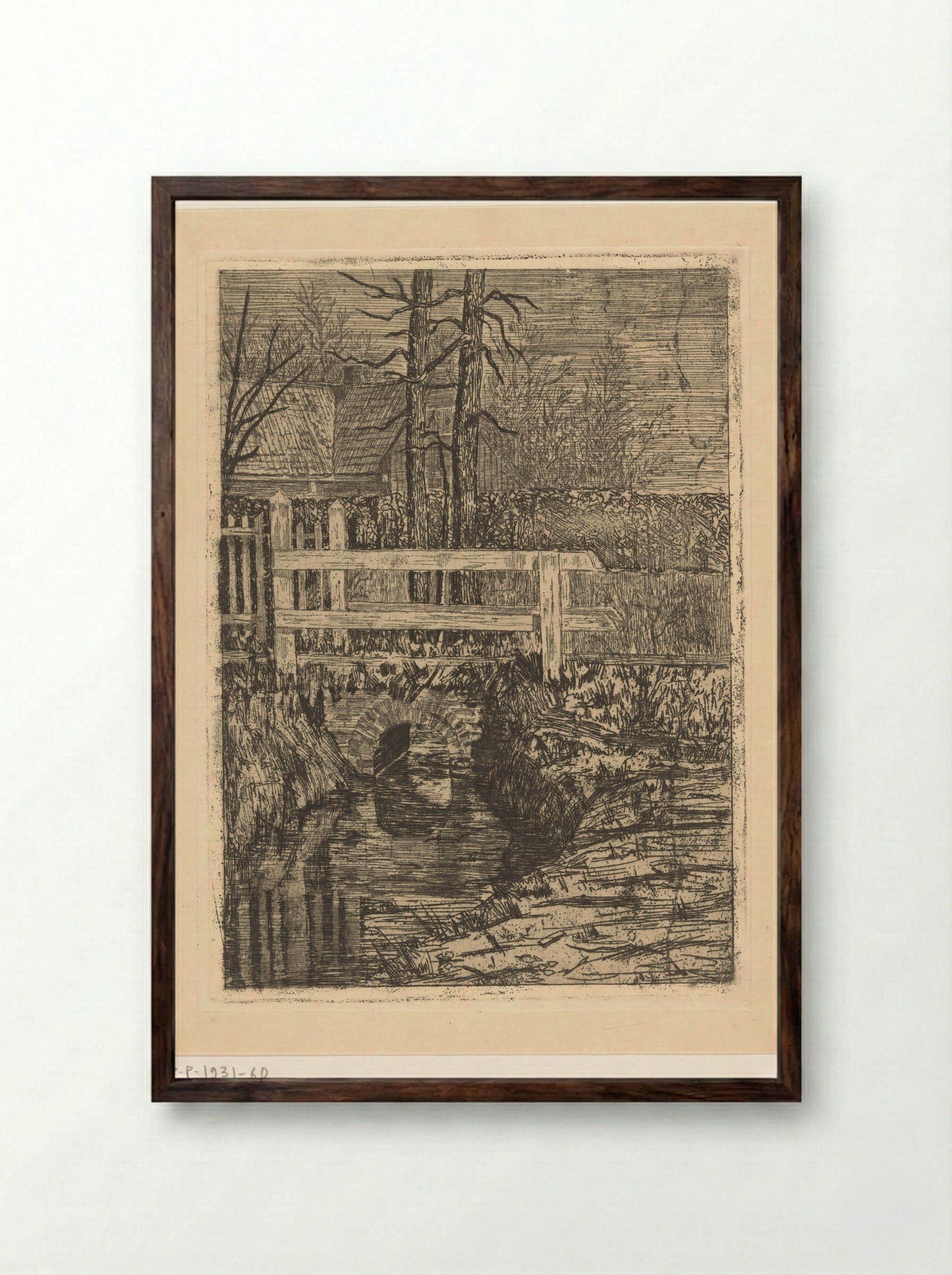 Brug met houten leuning over een sloot - Martinus van Regteren Altena - Framed Print Dark Wood