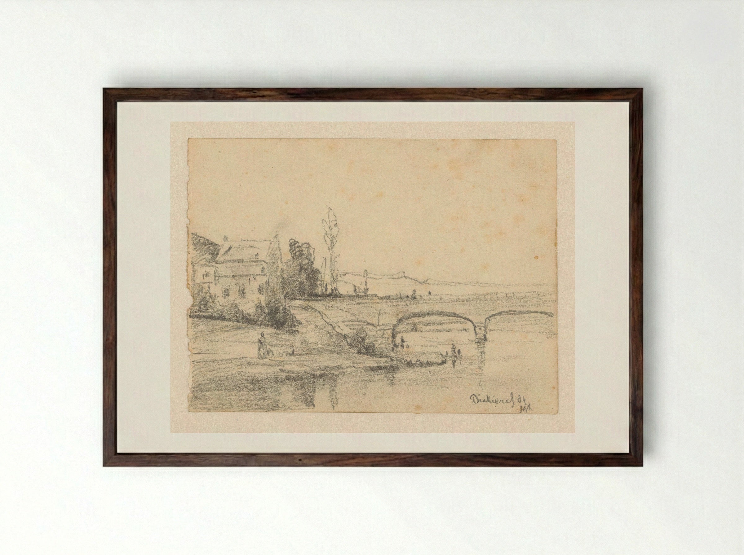 Brug over de Sûre bij Diekirch - Johannes Gijsbert Vogel - Framed Print Dark Wood