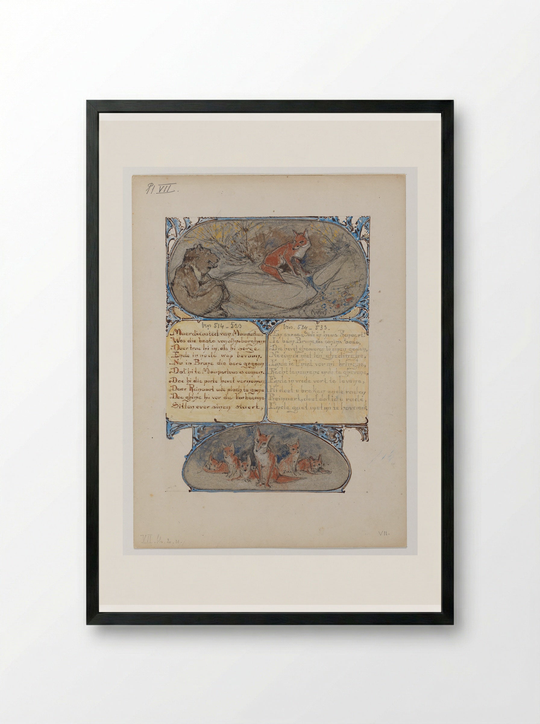 Bruin bij Reinaert voor zijn hol - Bernard Willem Wierink - Framed Print Black