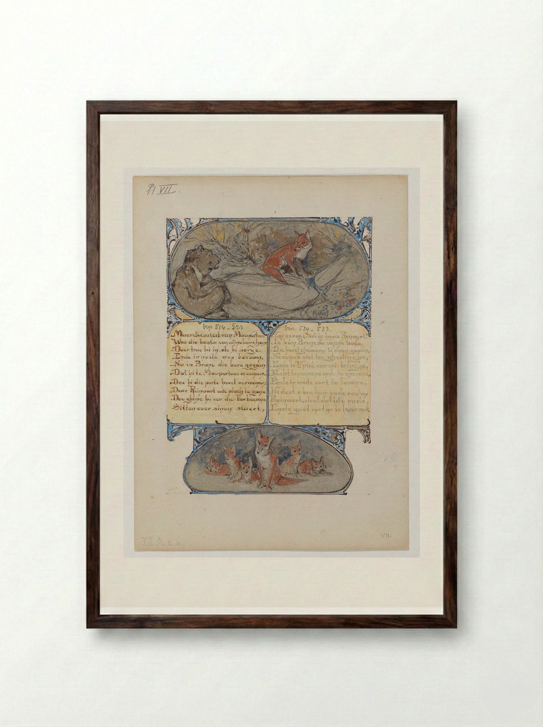 Bruin bij Reinaert voor zijn hol - Bernard Willem Wierink - Framed Print Dark Wood