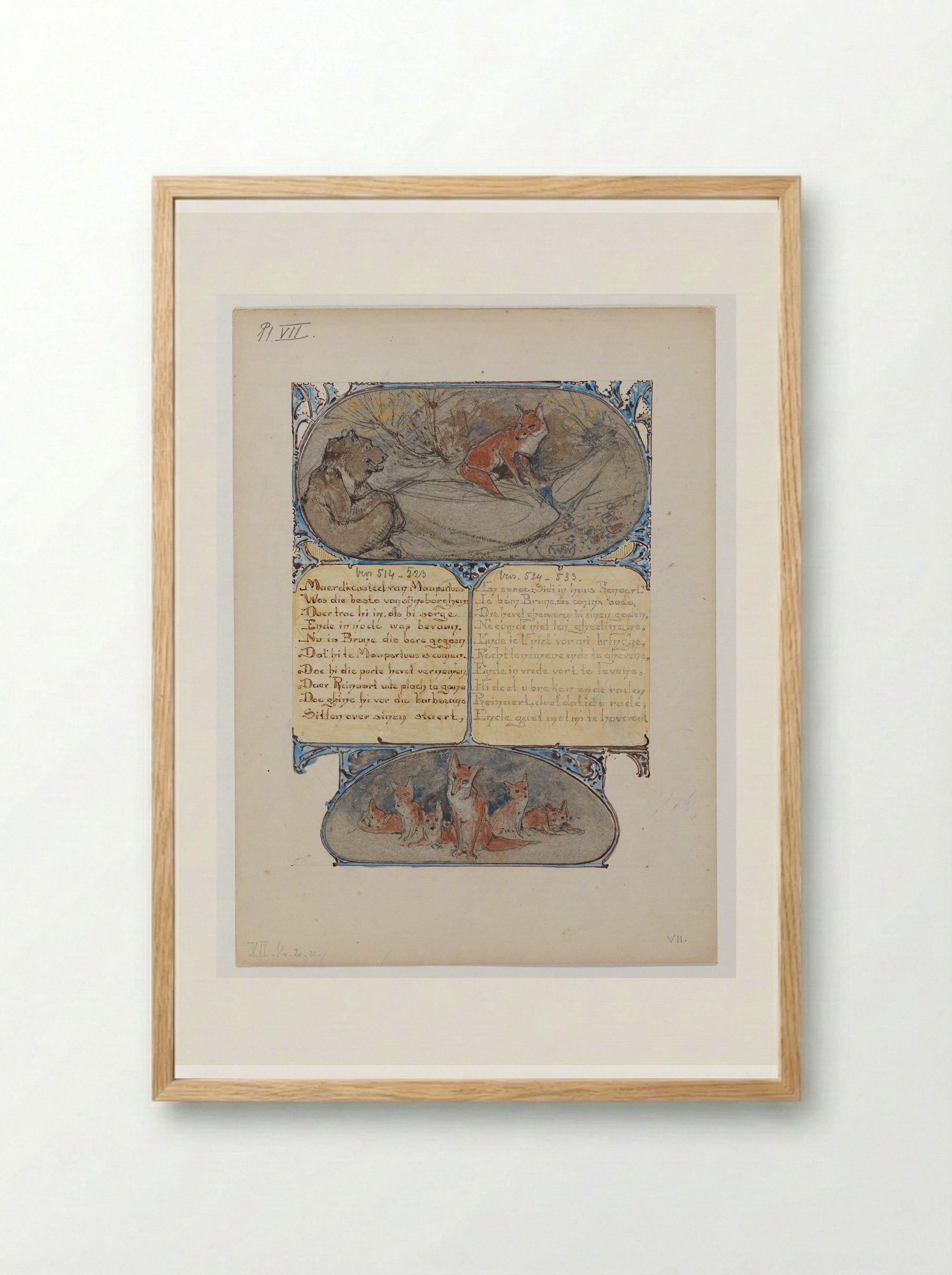 Bruin bij Reinaert voor zijn hol - Bernard Willem Wierink - Framed Print Wood