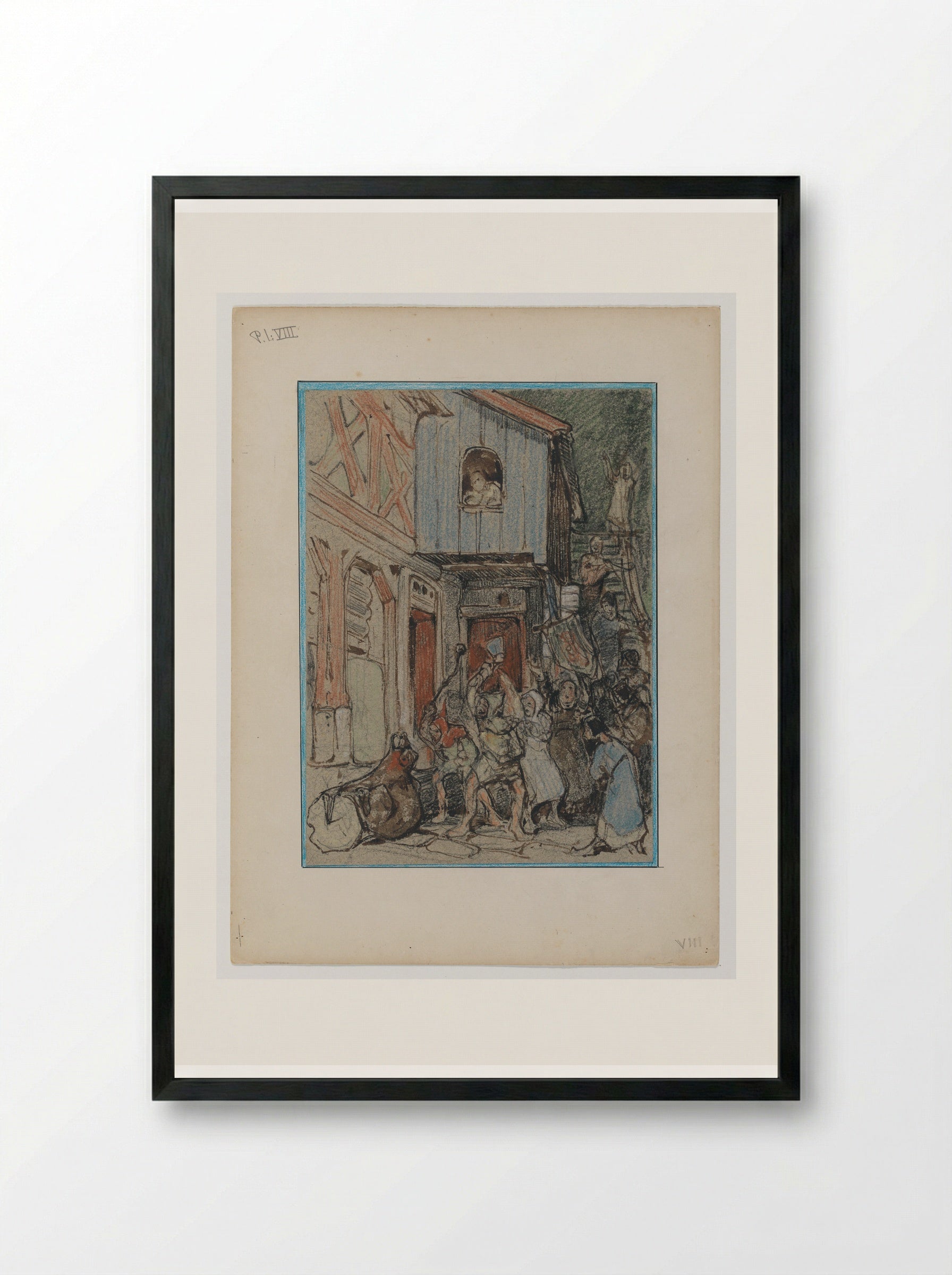 Bruin wordt aangevallen door de dorpelingen - Bernard Willem Wierink - Framed Print Black