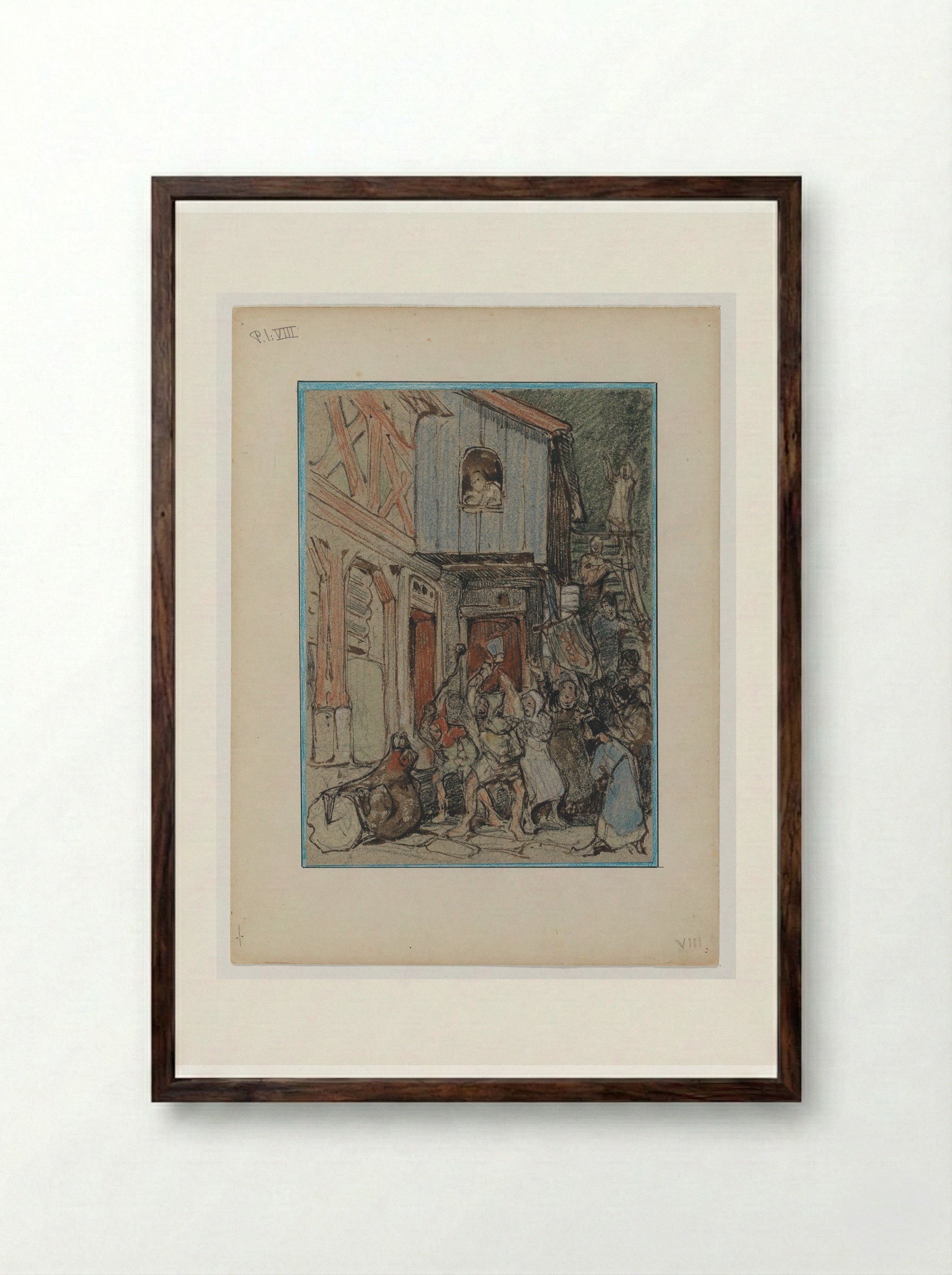 Bruin wordt aangevallen door de dorpelingen - Bernard Willem Wierink - Framed Print Dark Wood