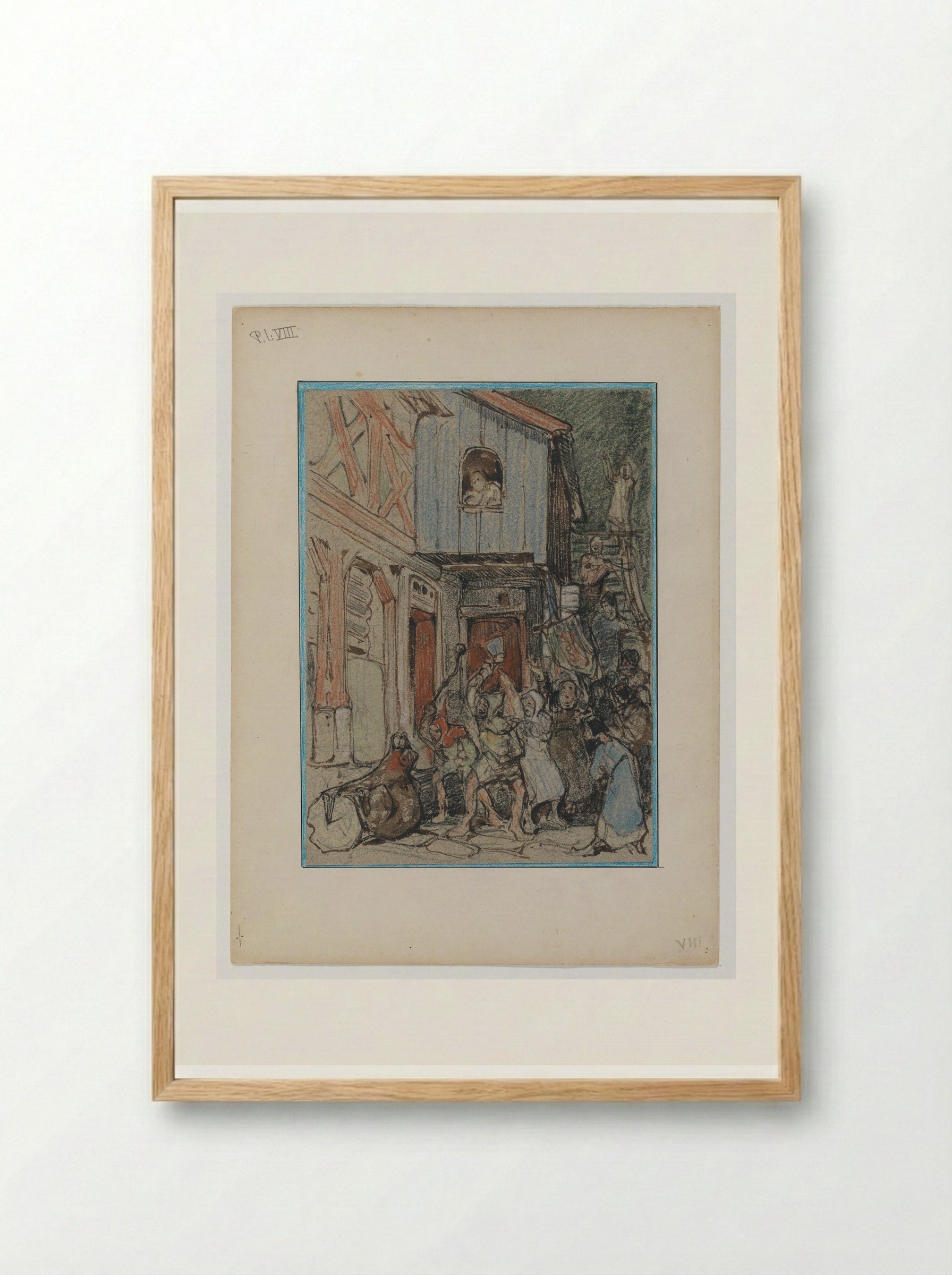 Bruin wordt aangevallen door de dorpelingen - Bernard Willem Wierink - Framed Print Wood
