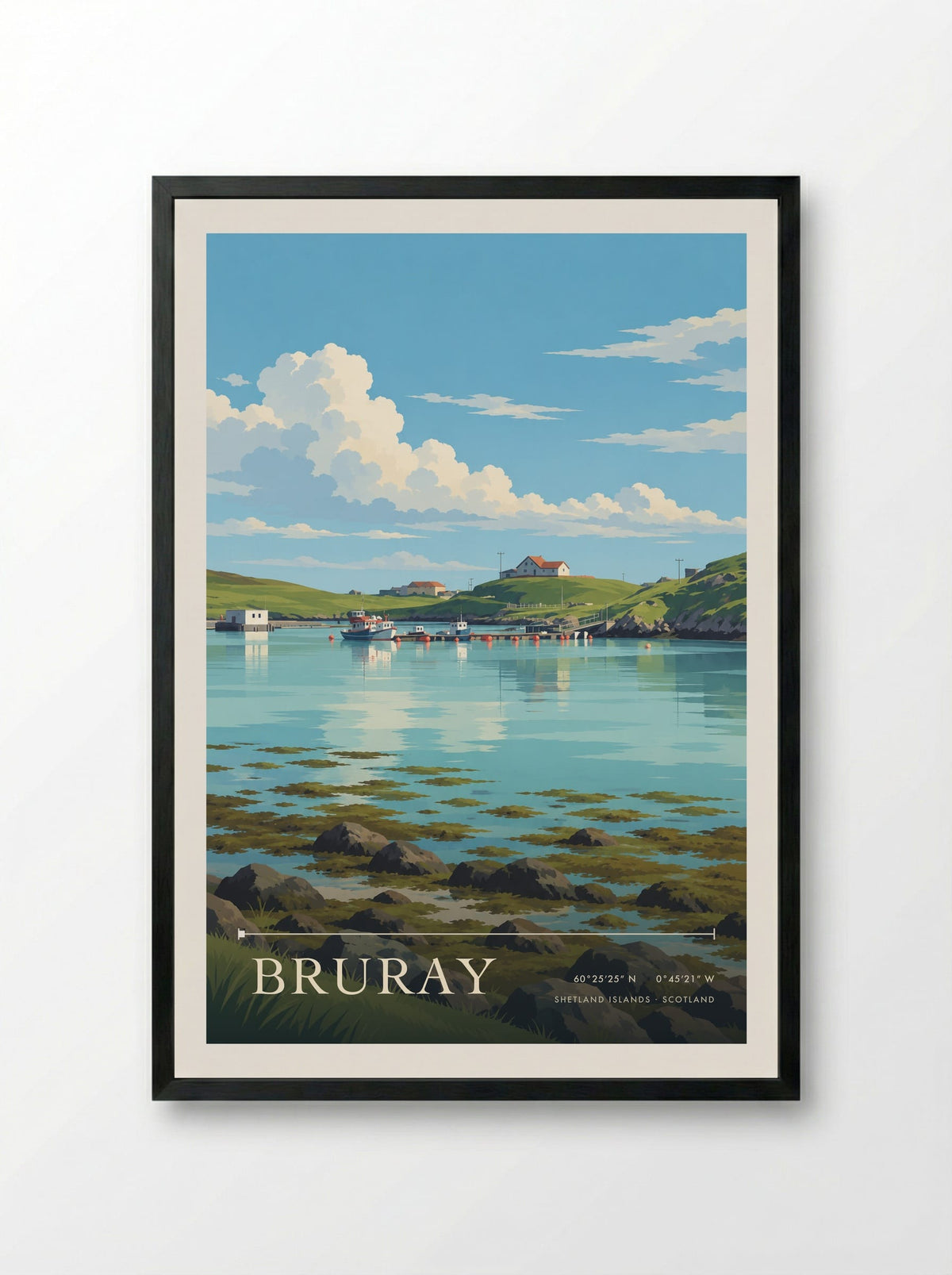 Bruray, Shetland Islands | Travel Poster - Framed Print Black