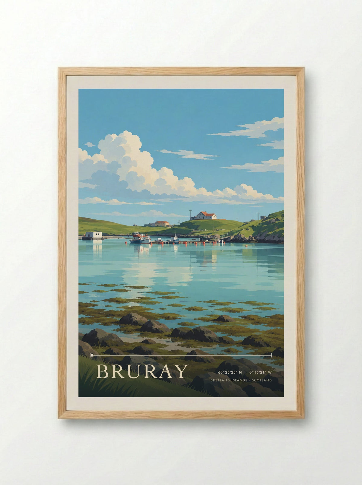 Bruray, Shetland Islands | Travel Poster - Framed Print Wood