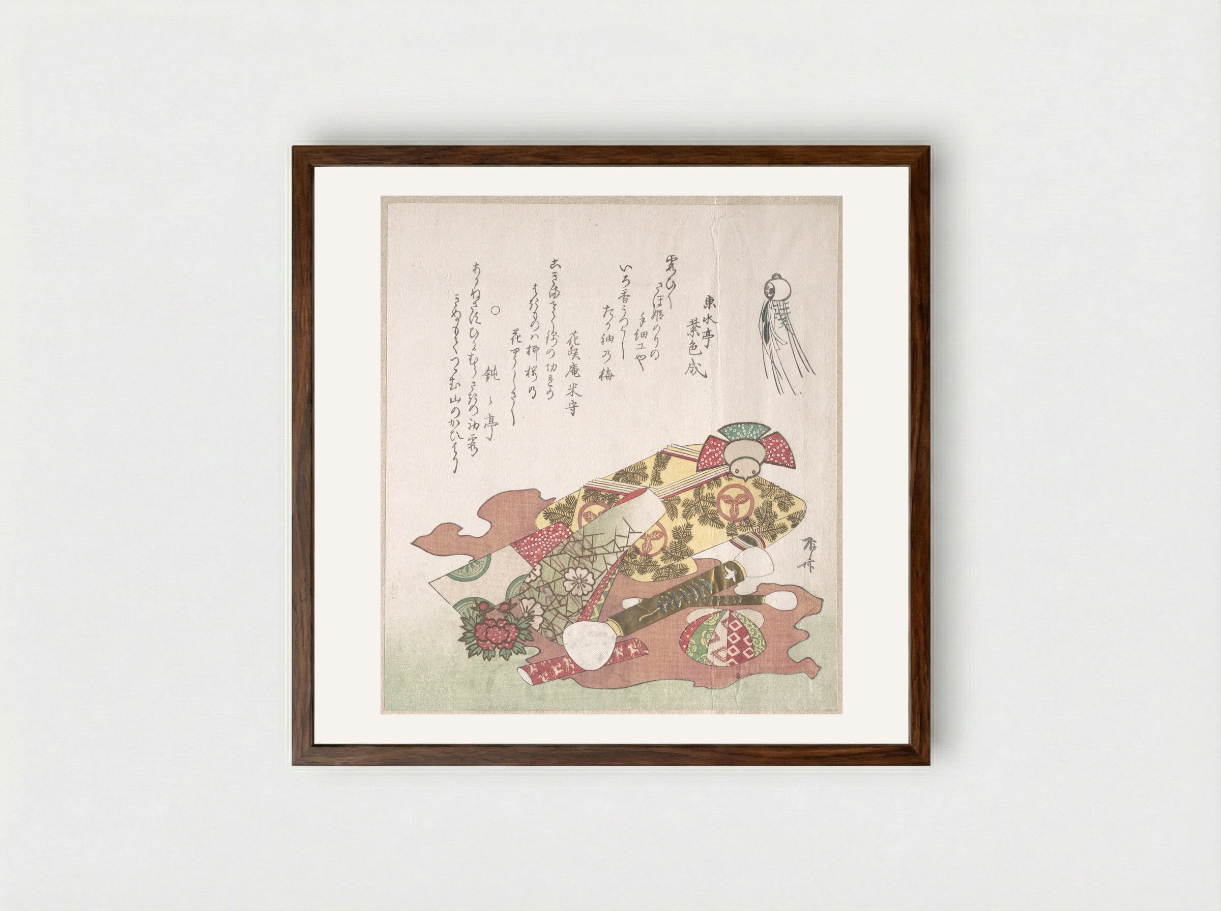 Brushes and Paper Ornaments - Ryūryūkyo Shinsai - Framed Print Dark Wood