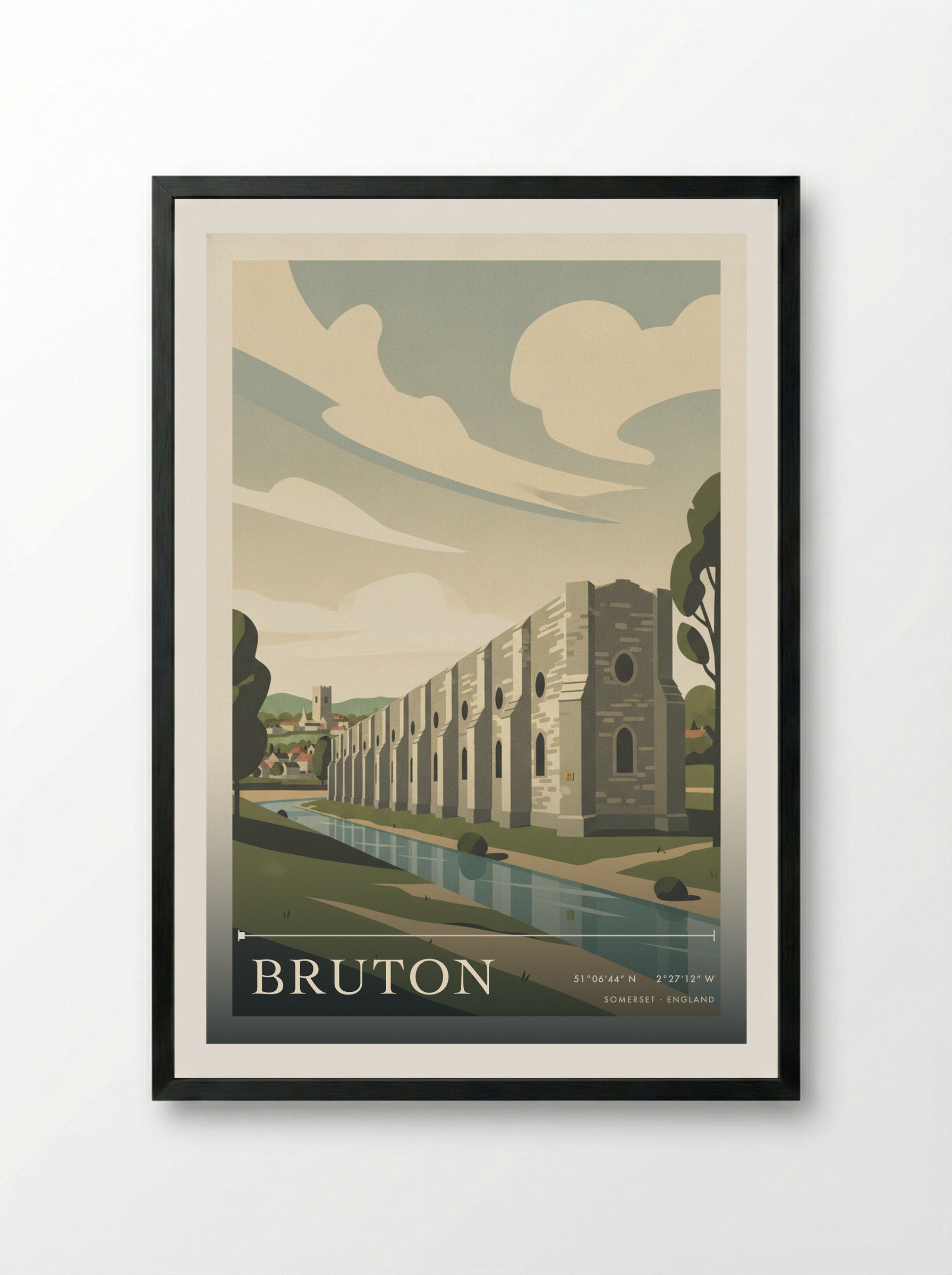 Bruton Somerset England Travel Poster - Framed Print Black